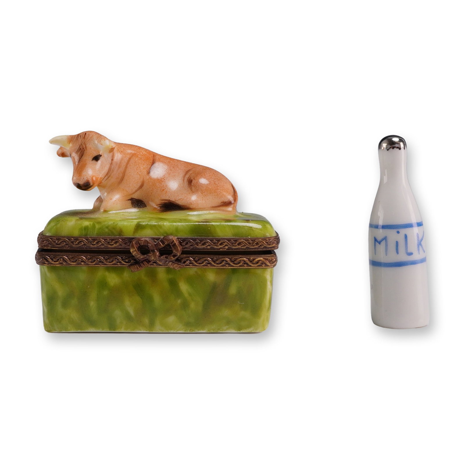 Limoges Lidded Porcelain Cow Trinket Box (1 of 3)