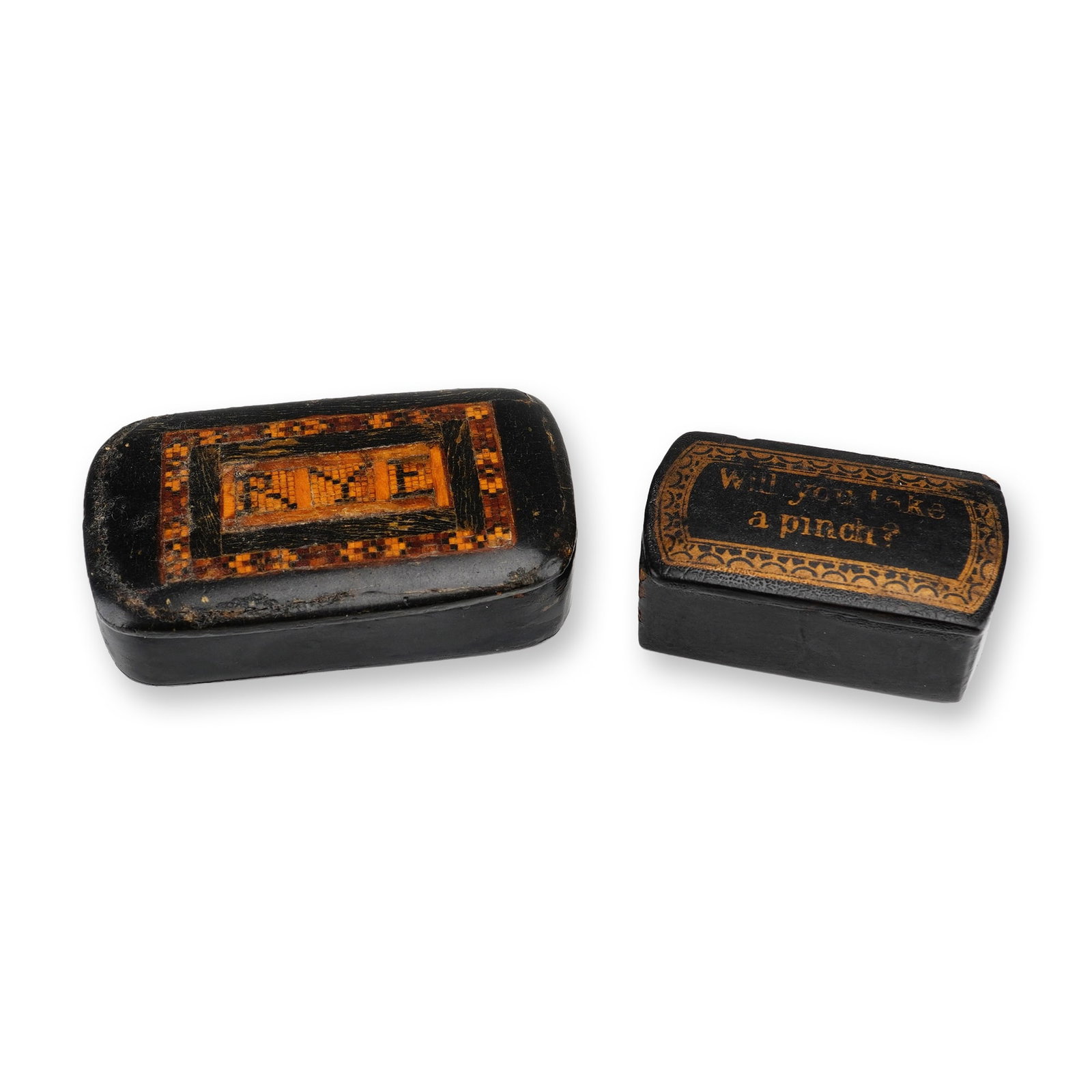 2pc Antique Lacquered Wood Snuff Boxes (1 of 4)