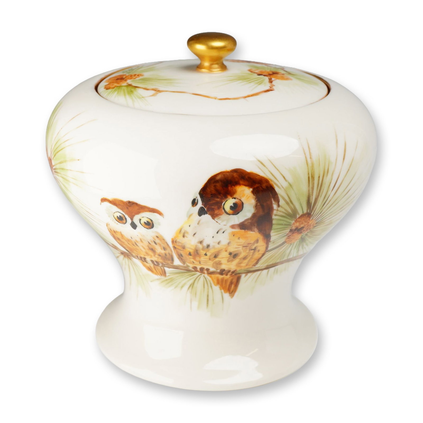 Lenox Belleek Hand Painted Porcelain Lidded Jar with Owls (1 of 3)