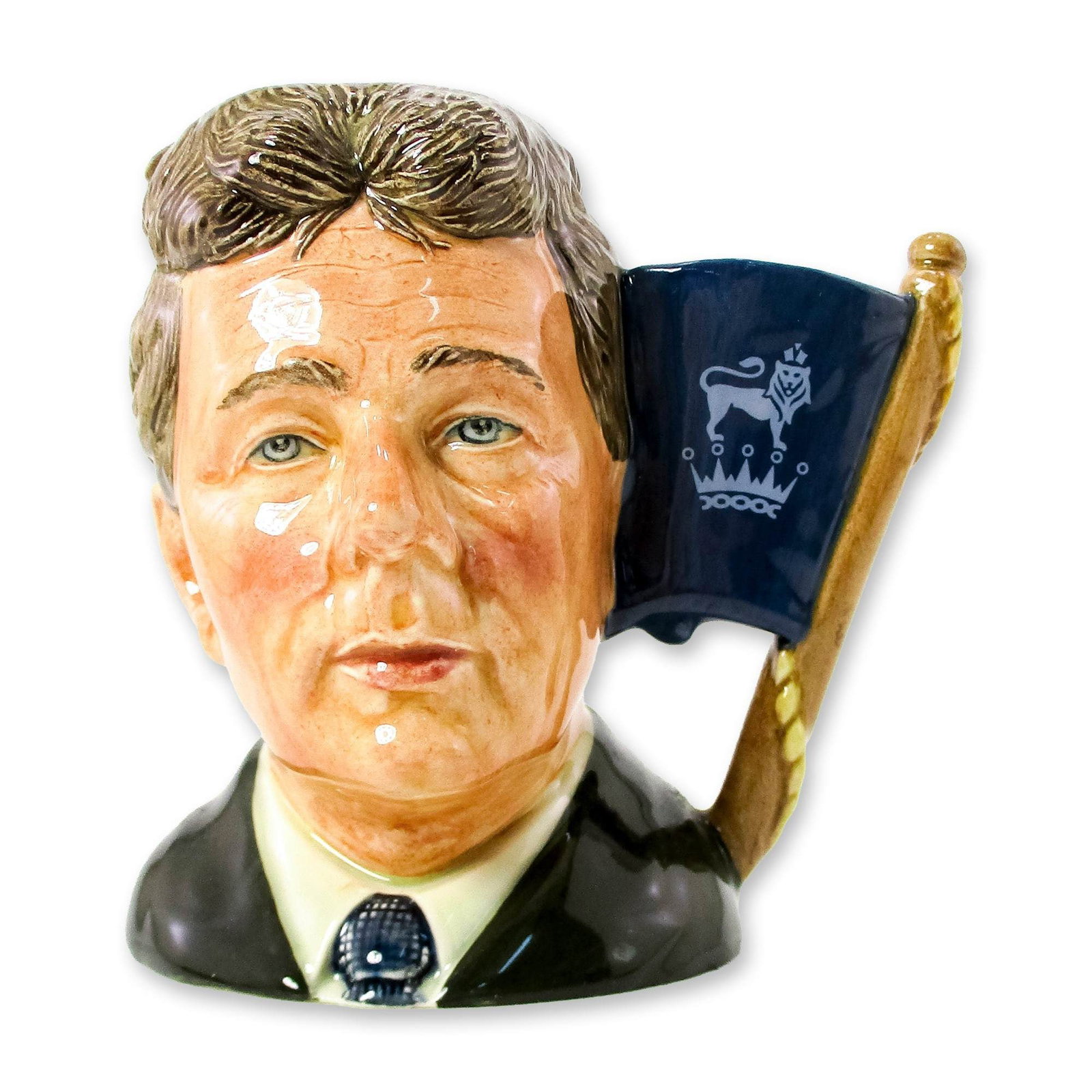 Michael Doulton D6808 - Small - Royal Doulton Character Jug: Black, brown, and blue coloration. This jug was manufactured in an edition of 9,500 pieces. It was only available for sale at retail locations where and when Michael Doulton was present. Artist: Willi