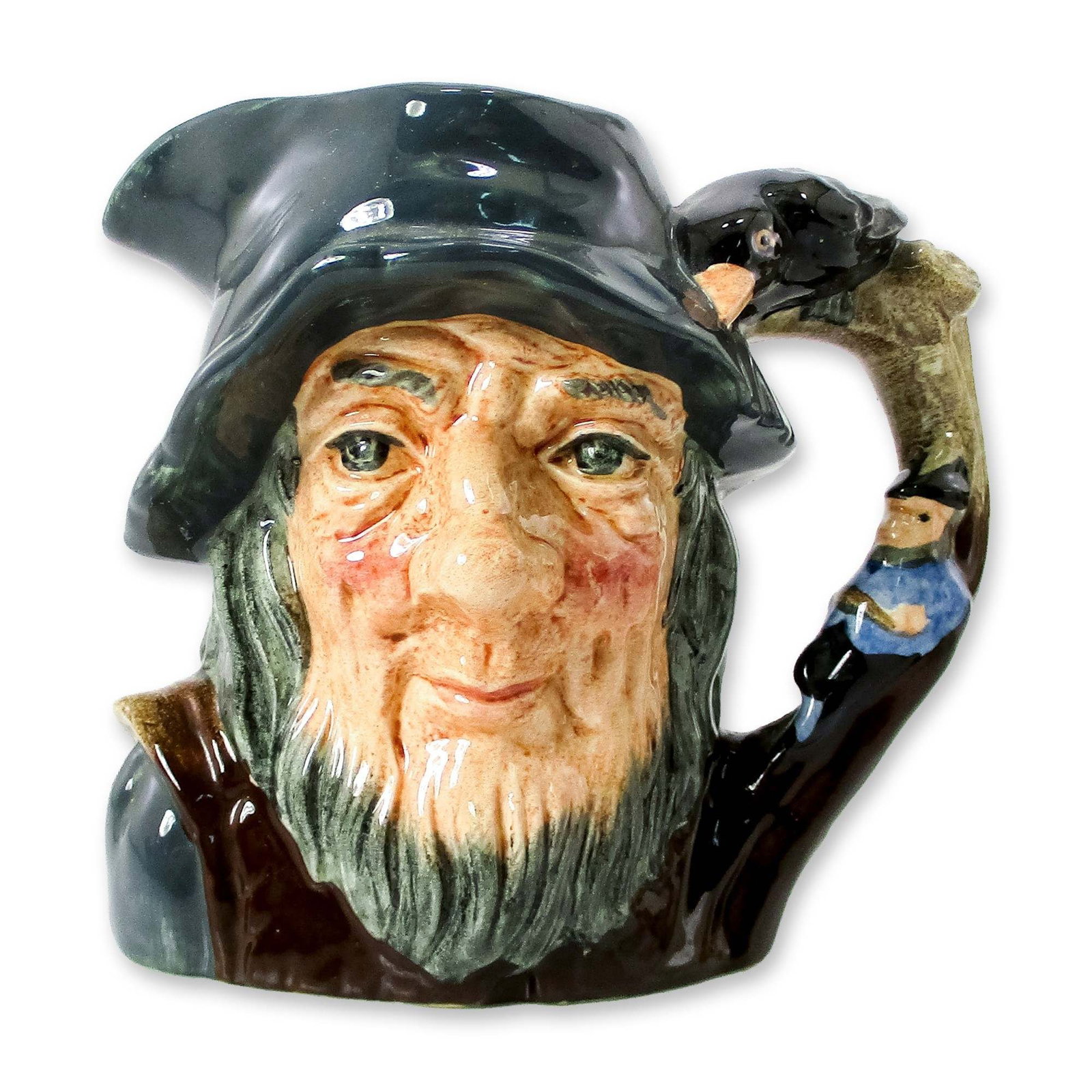 Rip Van Winkle D6463 - Small - Royal Doulton Character Jug: Variation One. Grey-blue cap; brown robes; figure dressed in blue resting against a tree. In 1820, the American writer Washington Irving wrote the story of Rip Van Winkle, based on legends he had hear