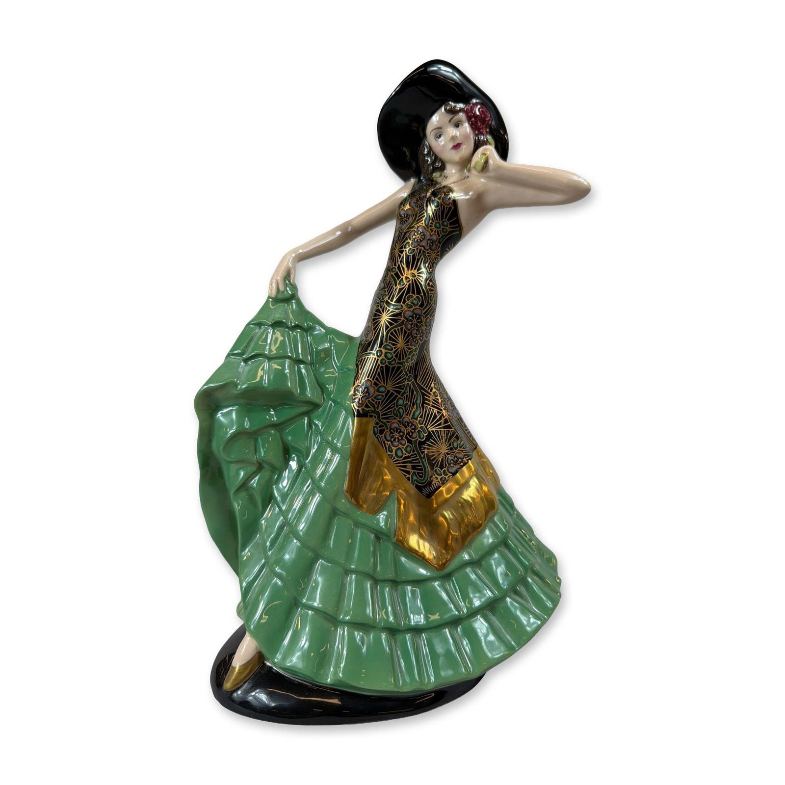 Coalport Art Deco Rio Rita Porcelain Figurine: Coalport limited edition hand-decorated porcelain figurine titled Rio Rita, based on an original Art Deco design by Katherine Parsons. The figure depicts a stylized female dancer in a dramatic pose we
