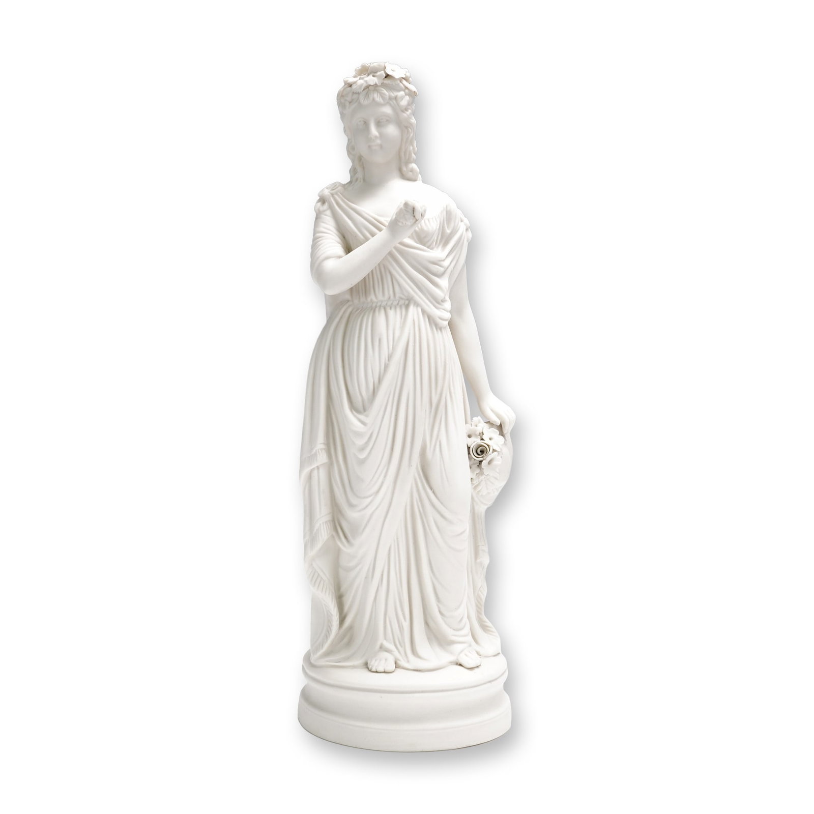Continental White Bisque Figure of a Classical Maiden with Floral Garland (1 of 4)