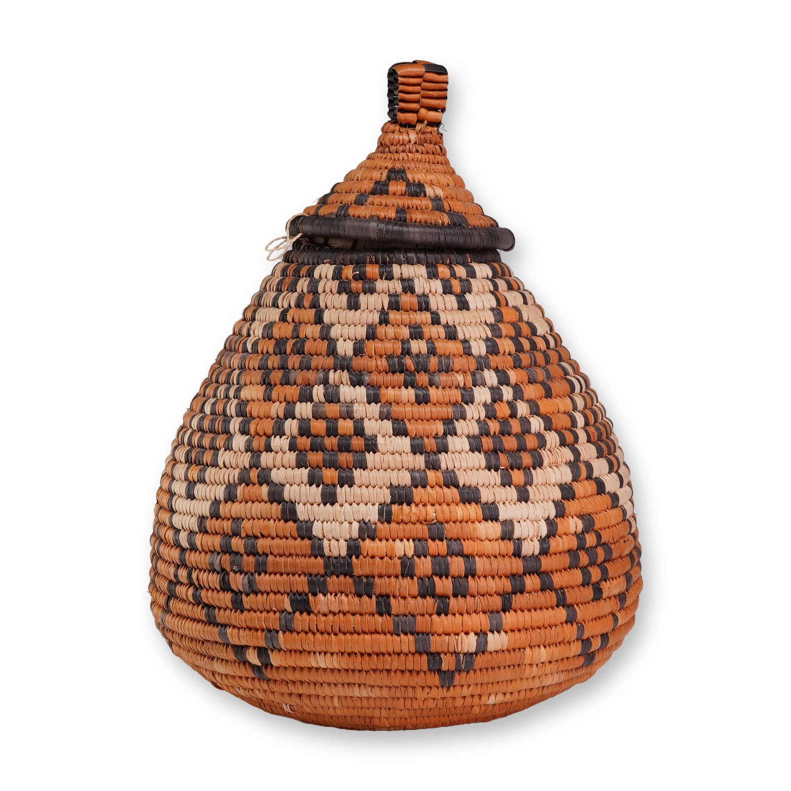 African Traditional Zulu Ukhamba Lidded Basket with Diamond Design (1 of 3)