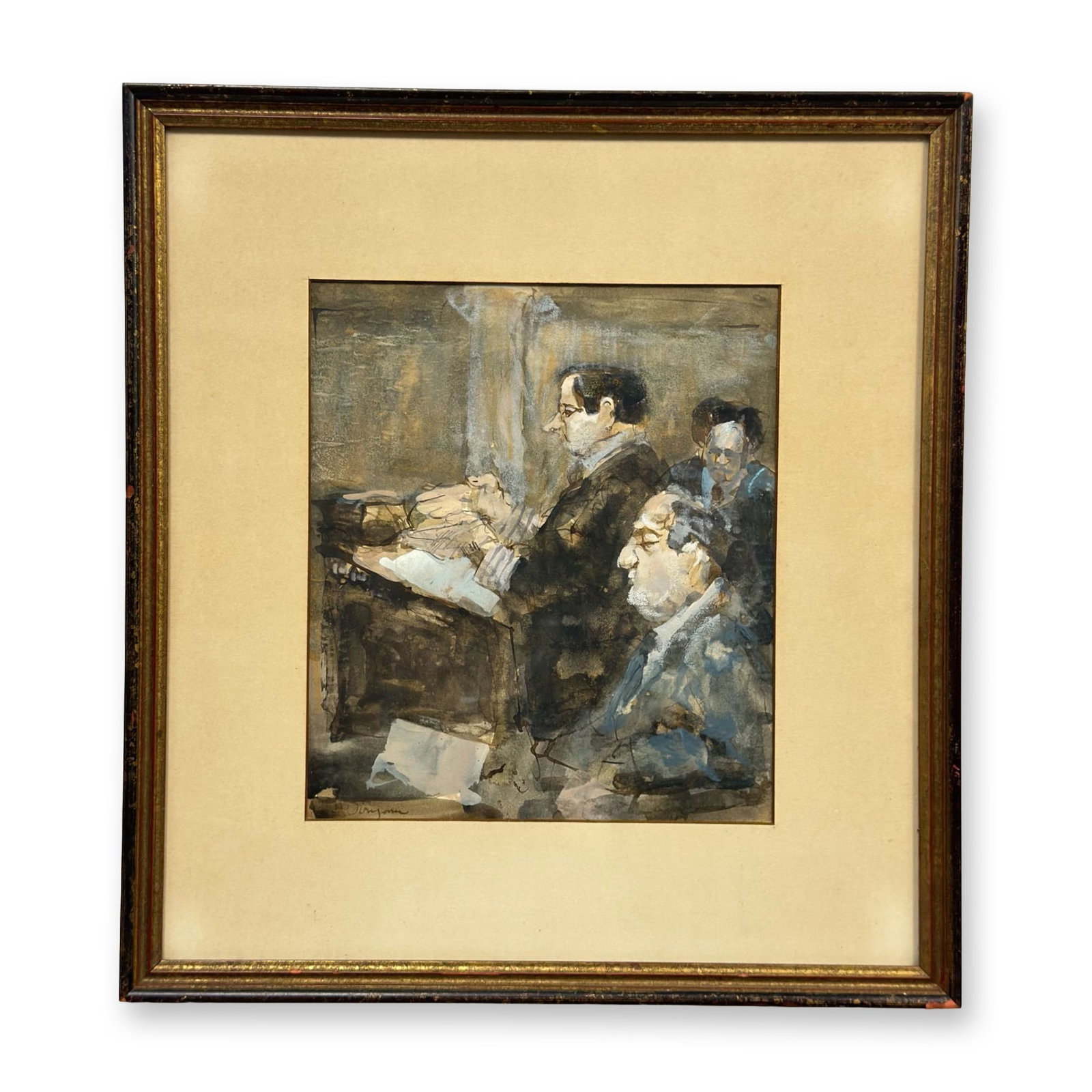 Hank Virgona (American, 1929-2019), Courtroom Scene, Mixed Media on Paper (1 of 3)