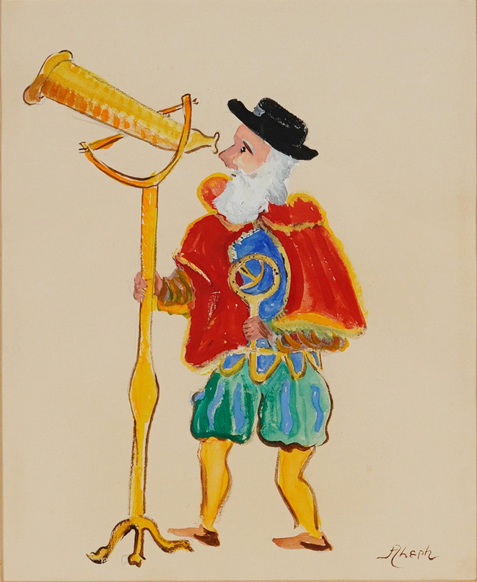Rafael Aleph Watercolor, Gouache & Graphite on Paper, An Astronomer (1 of 5)