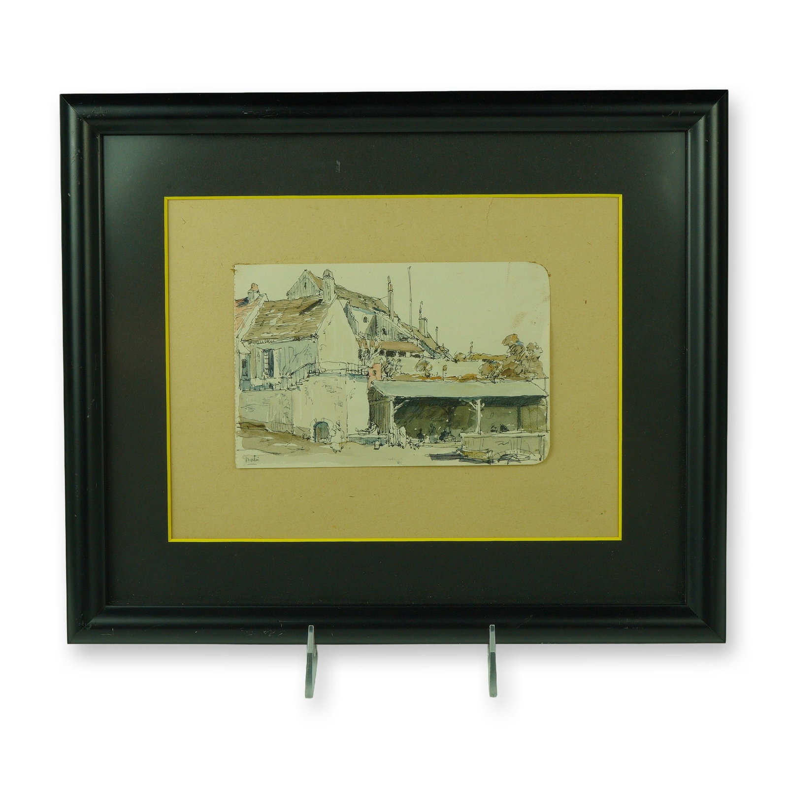 Original Ink and Watercolor, Village Scene, Signed (1 of 5)