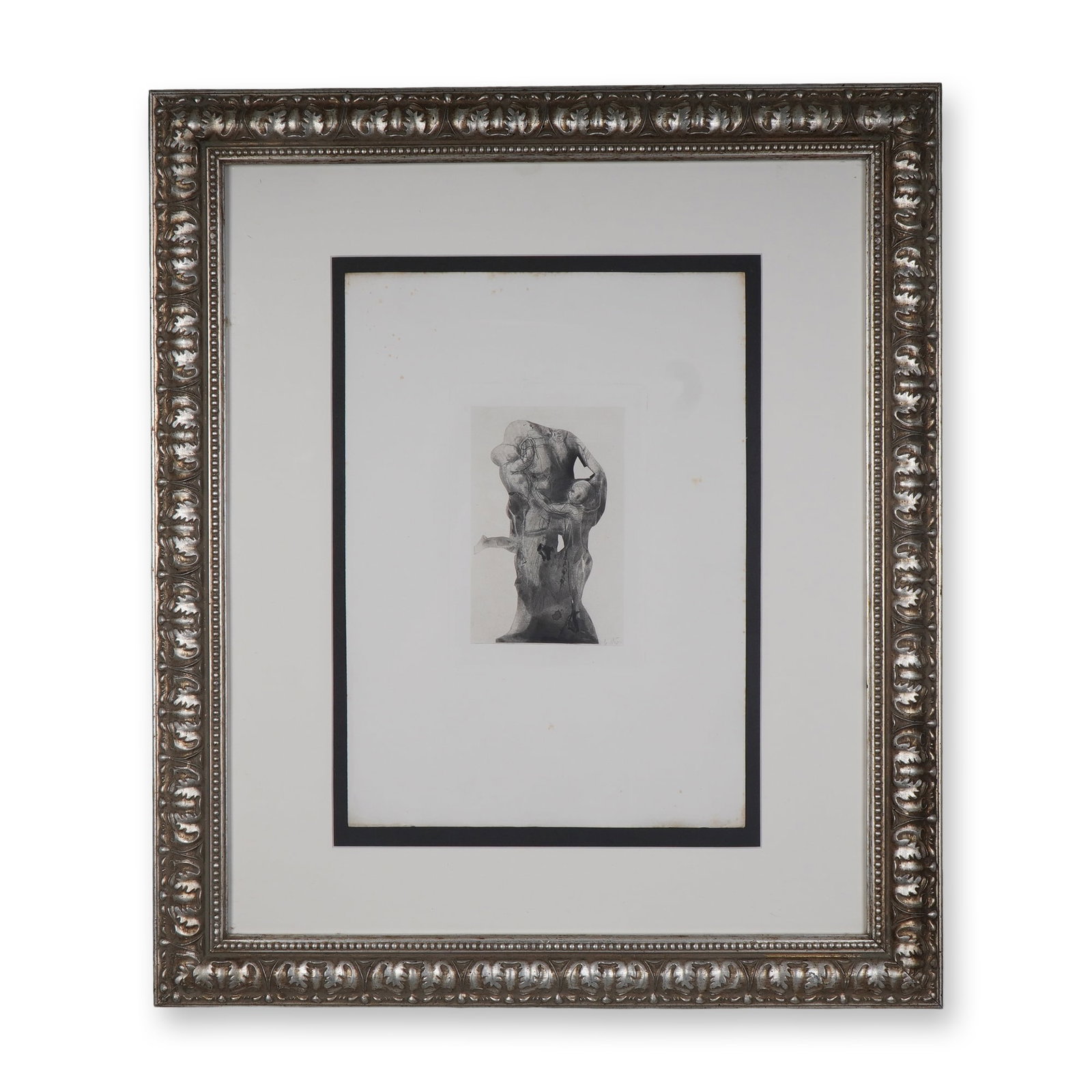After Auguste Rodin, Engraving on Paper, Imprisoned Ugolino and his Sons: Engraving on paper, created after Rodin's powerful sculptural interpretation of Dante's infamous tragic figure. This haunting composition captures Count Ugolino della Gherardesca, imprisoned and doome