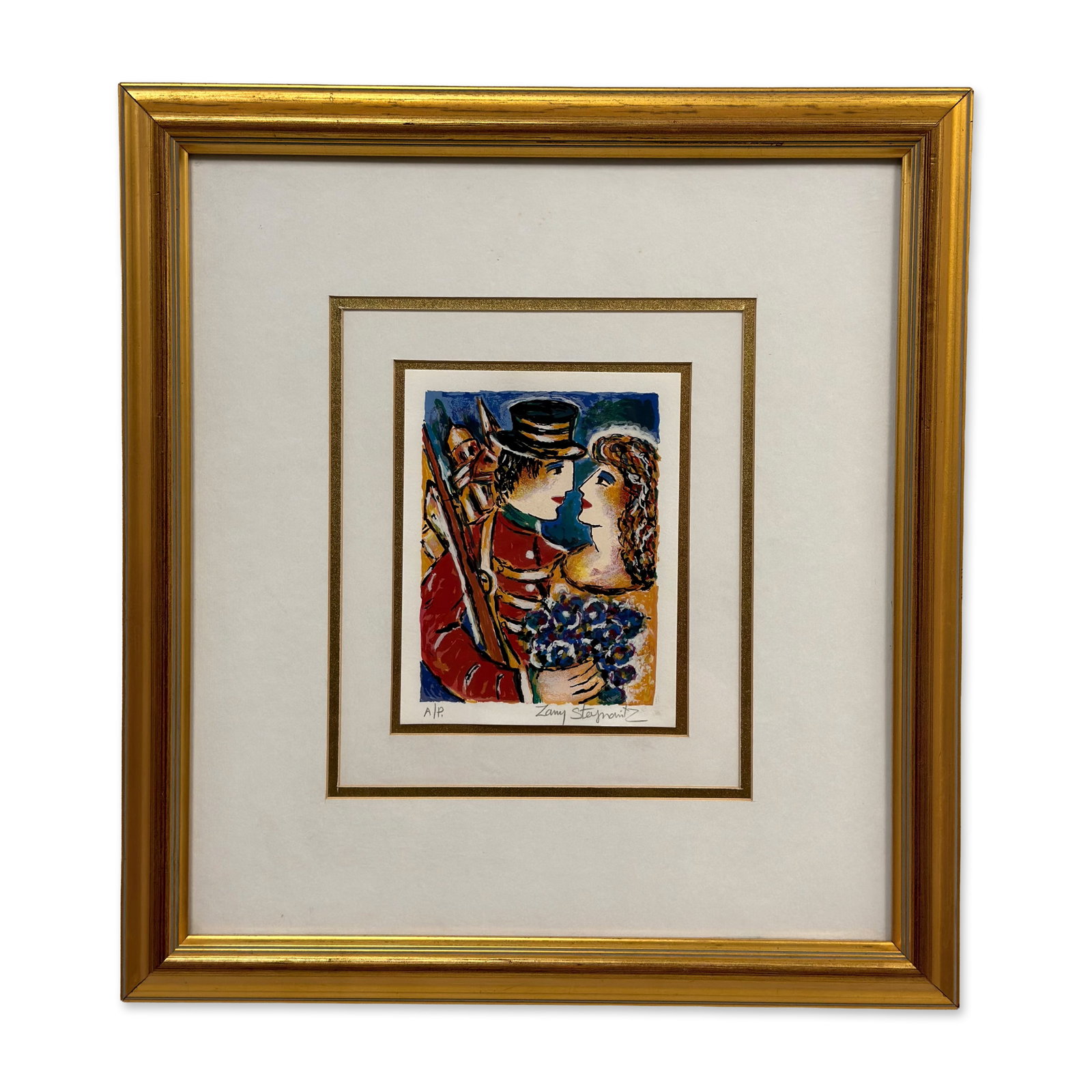 Zamy Steynovitz Hand Signed Artist Proof Serigraph Small Figures Soldier and Woman, Signed (1 of 6)