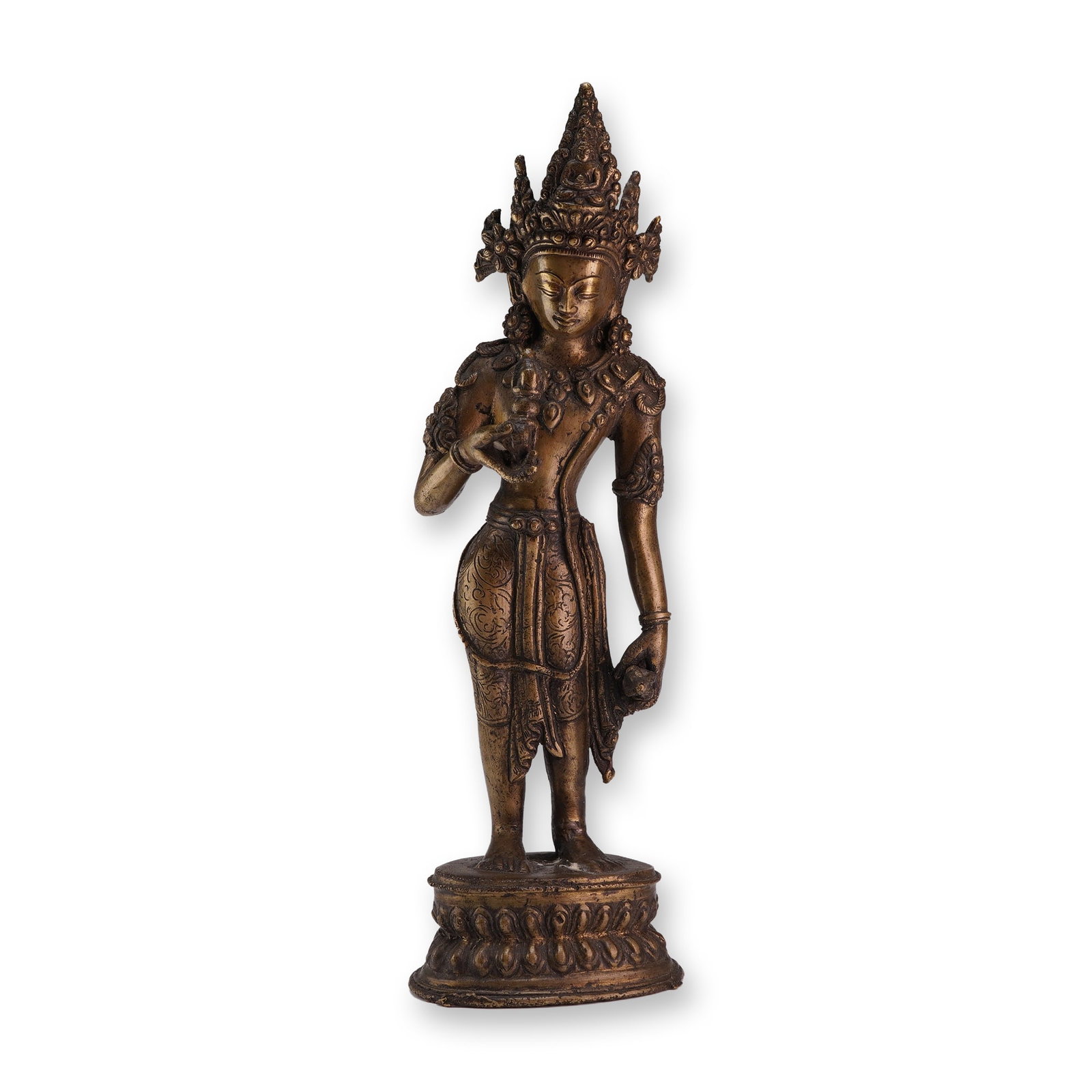 Nepalese Bronze Standing Figure Holding Dorje (1 of 4)