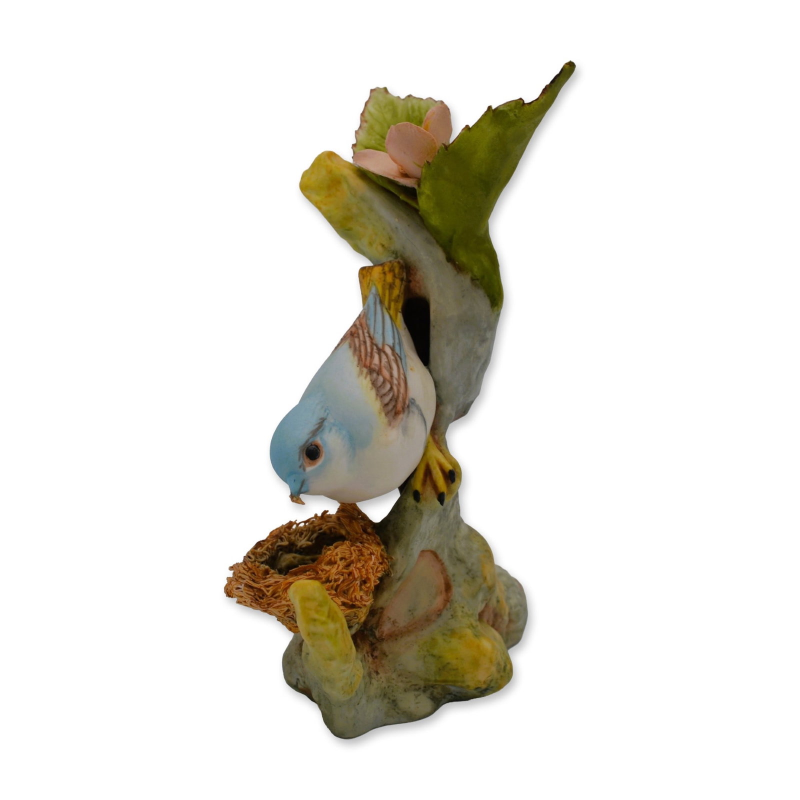 Cybis Porcelain Blue Headed Vireo "Building A Nest" Sculpture, 1960, Rare: Bisque Porcelain Decorated, hand created, hand painted by the Artisans of the Cybis Studio in Trenton, NJ, USA. Featuring the Blue Headed Vireo, "Building a Nest," issued in 1960. Collection: Birds an