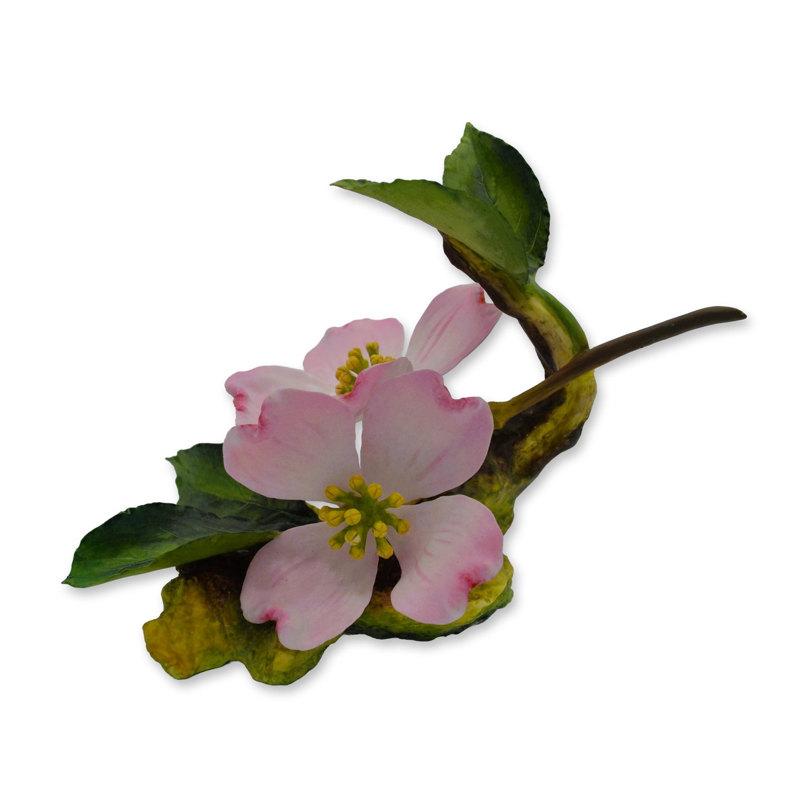 Connoisseur Porcelain Sculpture Pink Dogwood Floral Prototype Model AP, 1996: Fine Bone China, Decorated, hand created, hand painted by the Artists of the Connoisseur Studio in the UK. This Pink Dogwood Floral is a Unique, AP Model Prototype. Hallmarks: Signed AP, Connoisseur, 