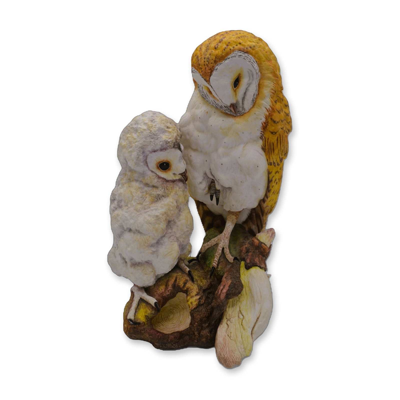 Connoisseur Porcelain Sculpture Barn Owl With Young, Prototype Model AP, Rare: Fine Bone China, Decorated, hand created, hand painted by the Artisans of Connoisseur. Featuring the Barn Owl with young Fledgling. A mother Barn Owl sitting beside her fledgling. Fine detail, realist