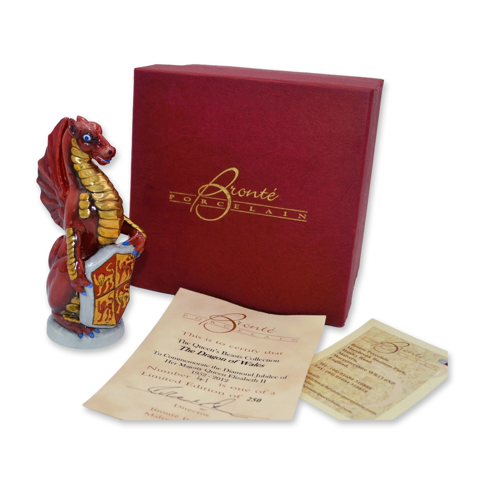 Bronte Porcelain LE The Dragon of Wales Candle Extinguisher, Diamond Jubilee of HM QE II, 1952-2012,: English Fine Bone China, Glazed decorated, hand created, hand painted, this Special Edition Candle Extinguisher was created by the Artists of Bronte Porcelain featuring The Dragon of Wales to commemor