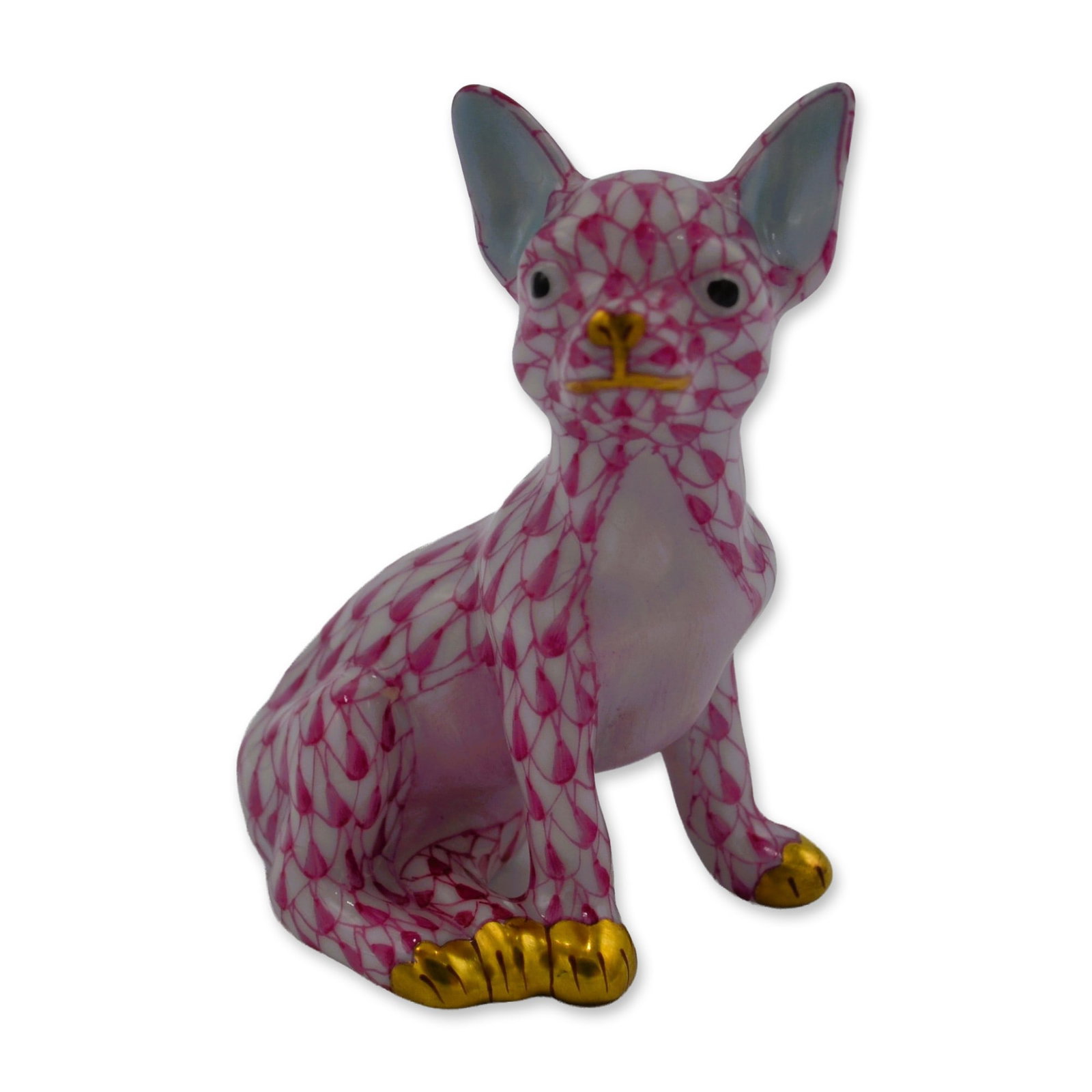 Herend Porcelain Figurine Chihuahua Dog, Raspberry Fishnet W/24kt Gold Applied (1 of 6)