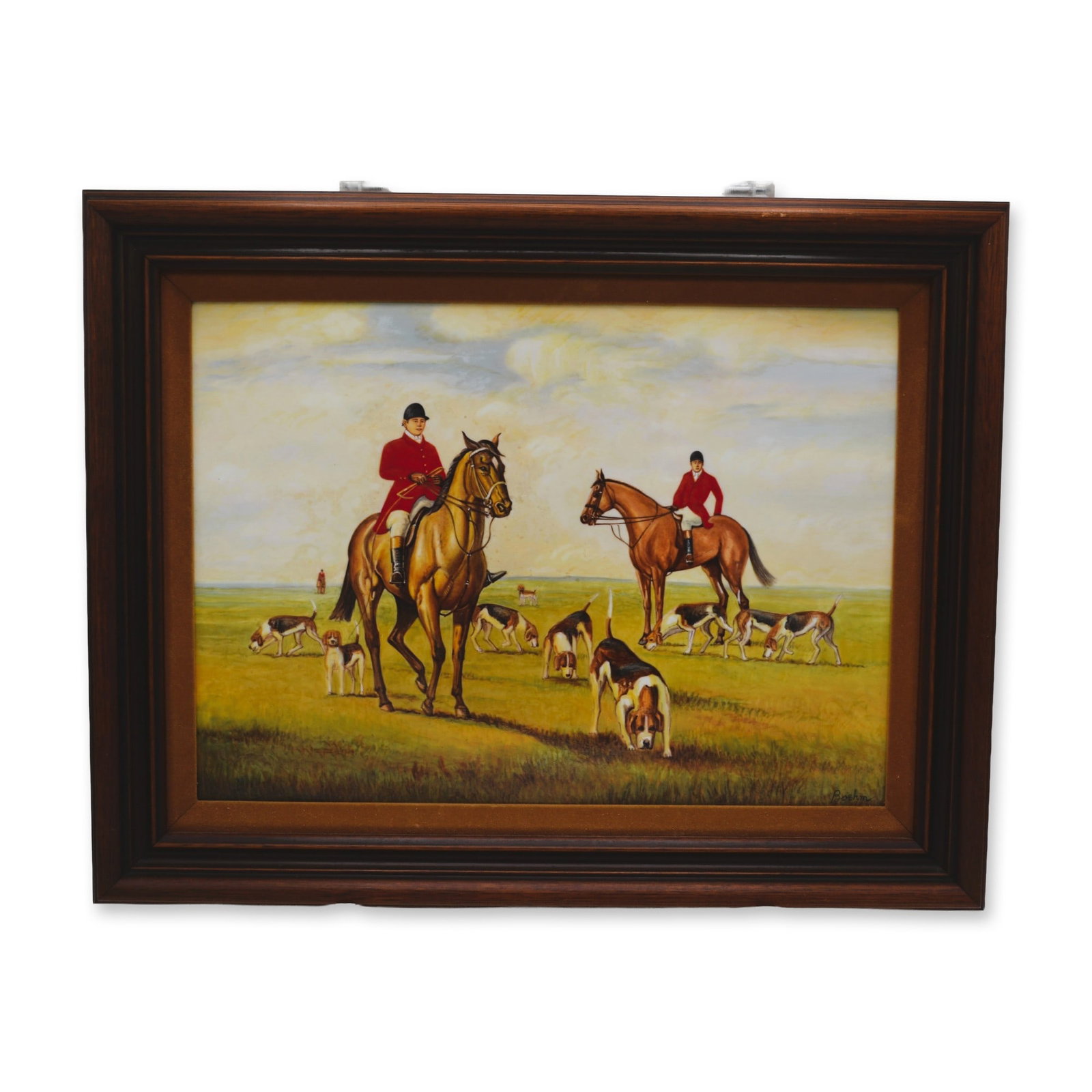 Boehm Porcelain Original Painting, On The Scent, W/ Frame, 1975, Rare: Original Painting on Porcelain, in full color, hand created, hand painted by the Artists of the Boehm Studios in Malvern, England, UK. This Porcelain Painting is entitled "On the Scent" in full color.