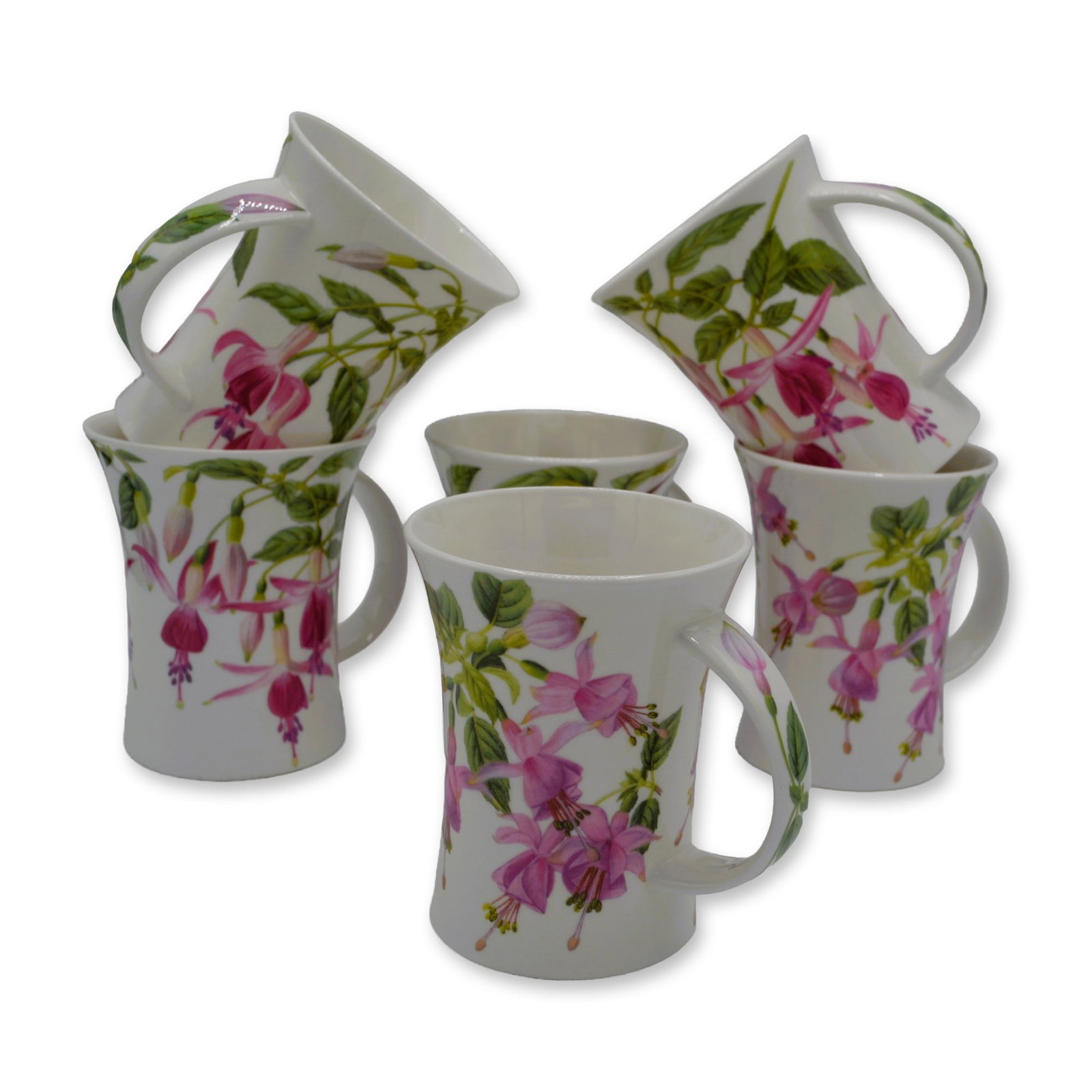 6Pc Fuchsias By Kathy Pickles For Dunoon Fine Bone China Floral Mugs, 1990 (1 of 6)