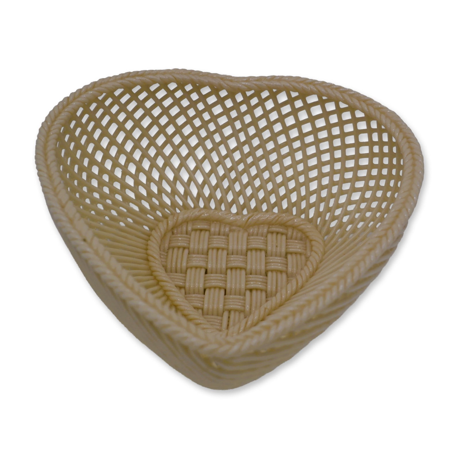 Belleek Porcelain Heart Shaped Basket, Ivory Glazed, Vintage: Belleek Porcelain Heart Shaped Basket, Ivory Glazed, beautifully hand created and hand painted by the Artisans of the Belleek Pottery Studios in Ireland. A 4 ply bottom, single ply sides, with a doubl