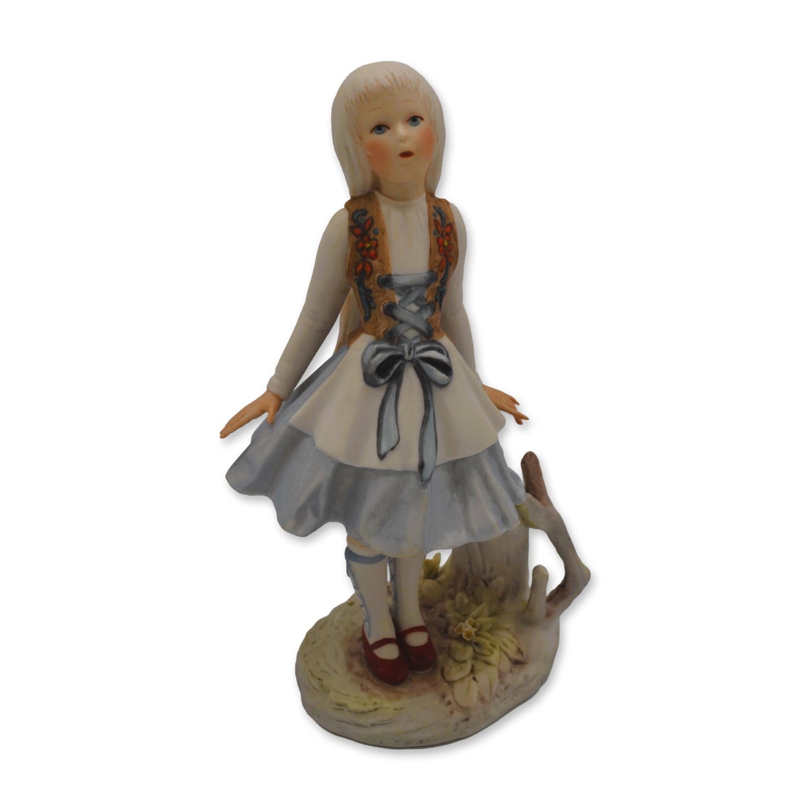 Cybis Porcelain Figurine Gretel, 1974: Bisque Porcelain Decorated, hand created, hand painted by the Artisans of the Cybis Studio in Trenton, NJ, USA. Featuring the Sculpture of "Gretel" from the Children to Cherish Collection. Hallmark: 4