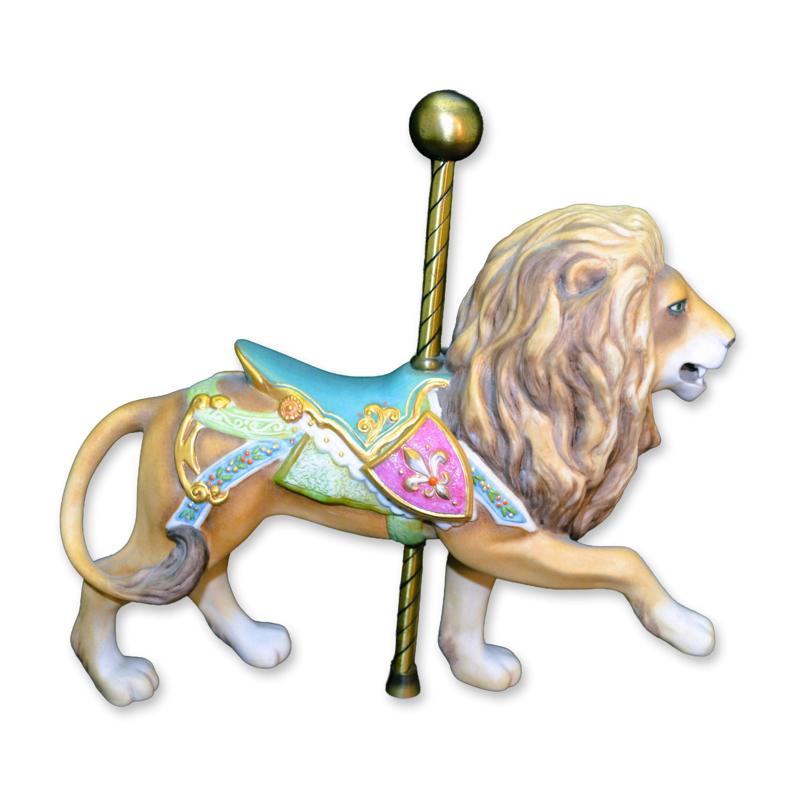 Cybis Porcelain LE Sculpture Carousel Lion, 1974: Bisque Porcelain Decorated, hand created, hand painted by the Artists of the Cybis Studios. A Limited Edition Sculpture featuring The Lion of the Carousel Circus Collection. The Carousel porcelains ar