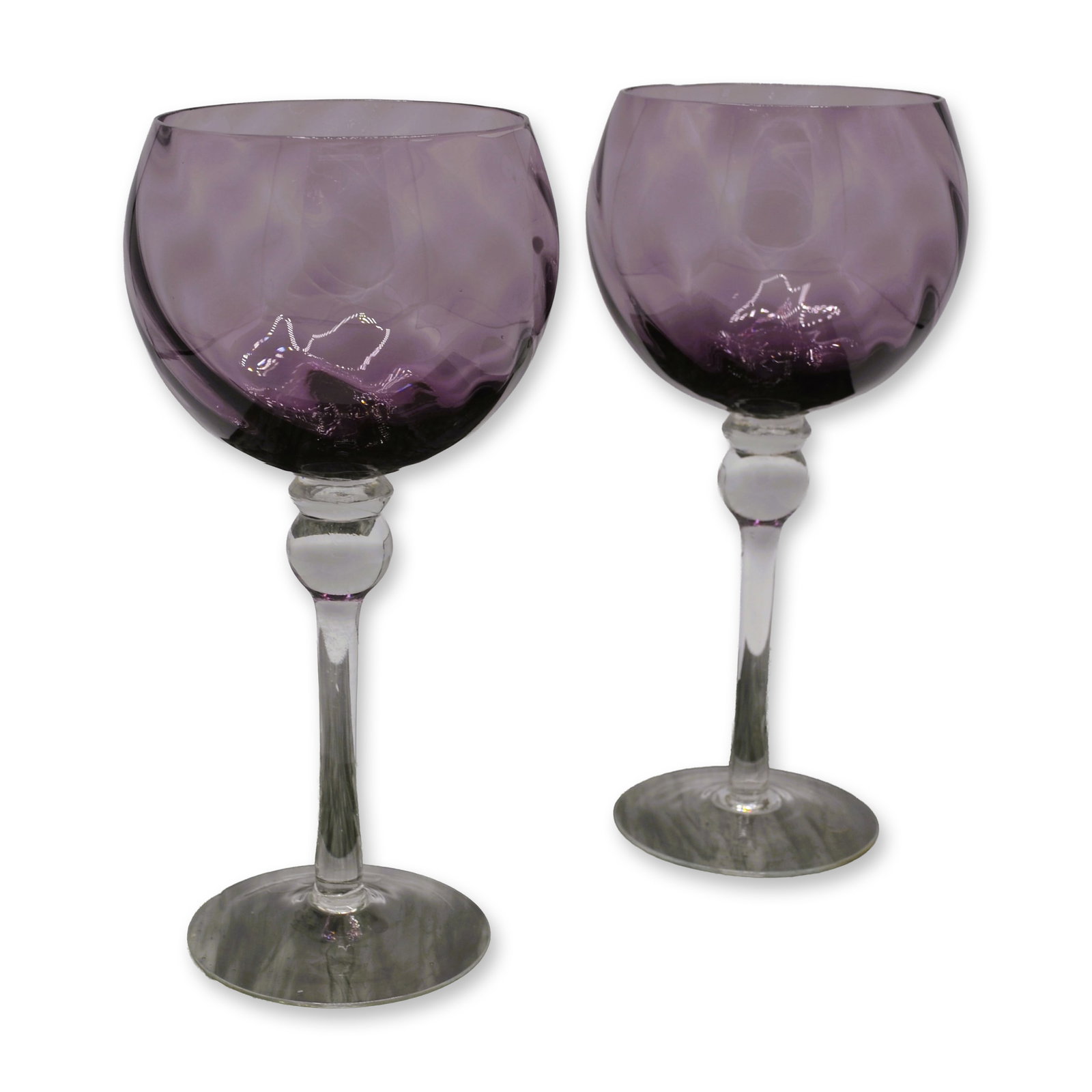 2Pc Royal Albert Lavender Bowl, Clear Ball Stem, Mouth Blown Wine Glasses, 8.75"H (1 of 2)