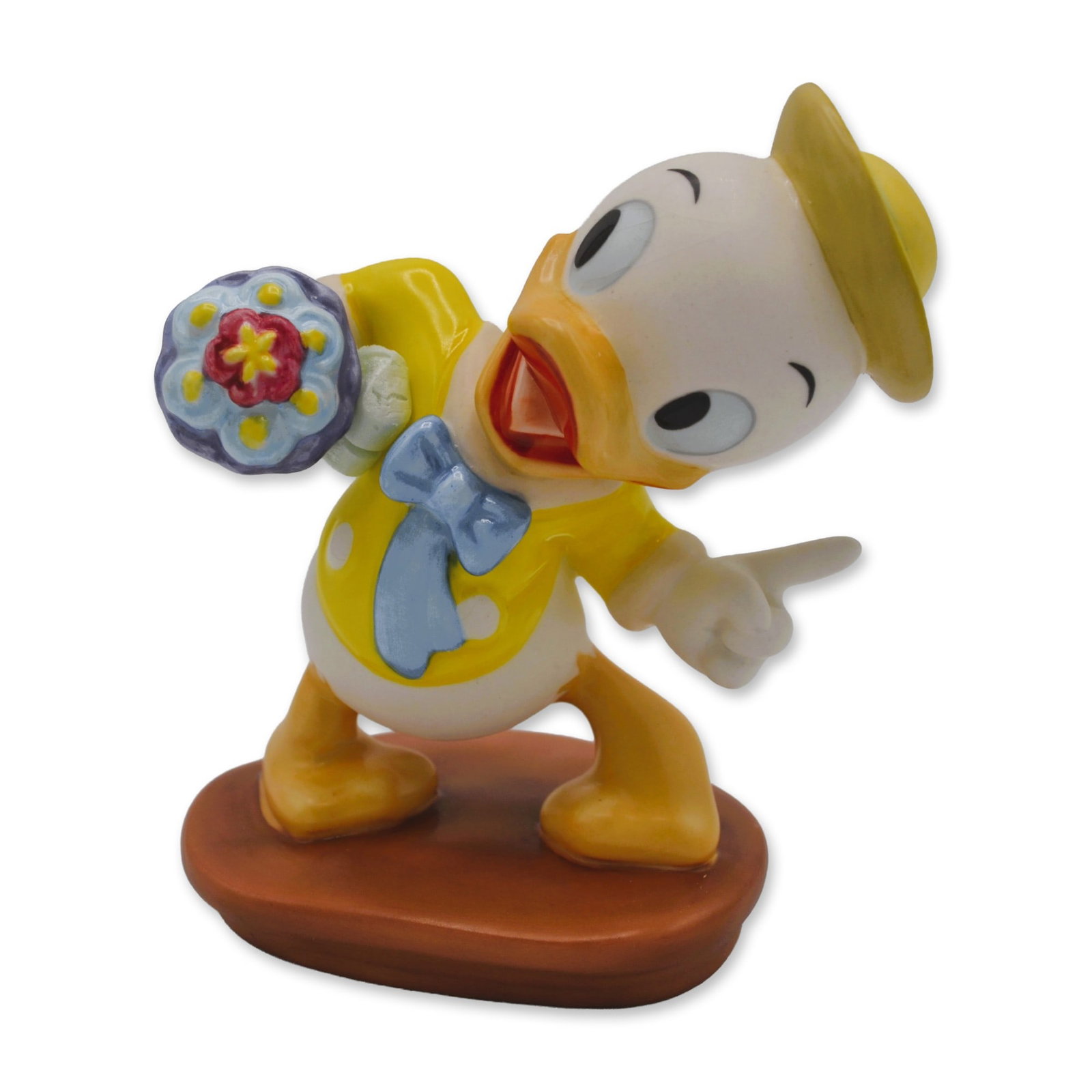 Classics Walt Disney Mr. Duck Steps Out, Tag Along Trouble Louie Sculpture, Vintage: Bisque Porcelain Decorated, this sculpture was created through the collaborative efforts of the animators and other artists of The Walt Disney Studios, using the same principles applied to classic Dis
