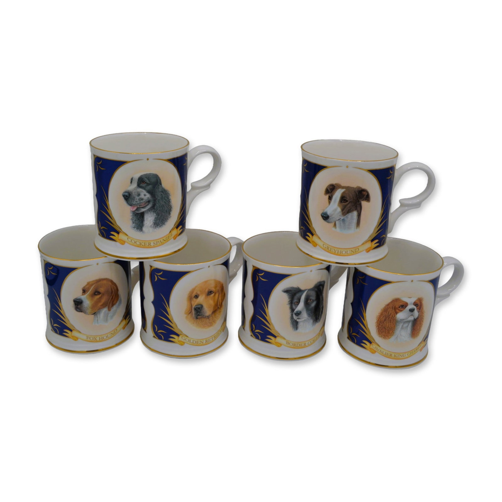 6Pc Royale Stratford Porcelain Dog Mugs, Fine Bone China, 1995 (1 of 9)