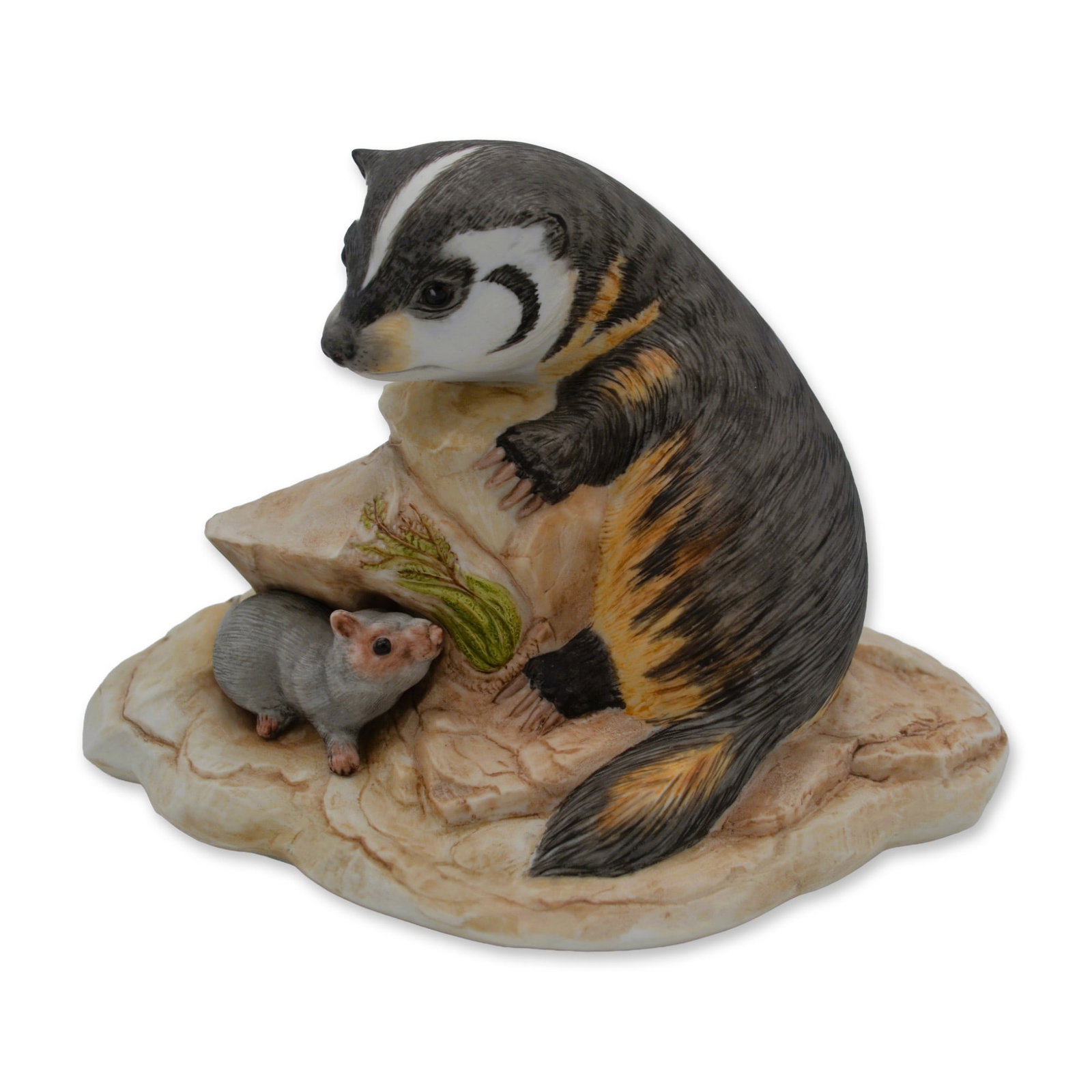 Kazmar Porcelain American Badger Cub Sculpture, LE, Signed, Vintage: Bisque Porcelain Decorated, hand created, hand painted by William Kazmar, Artist and founder of the Kazmar Porcelain Studios. Made in the USA. A limited edition of 550, this Badger Cub is # 149, retir