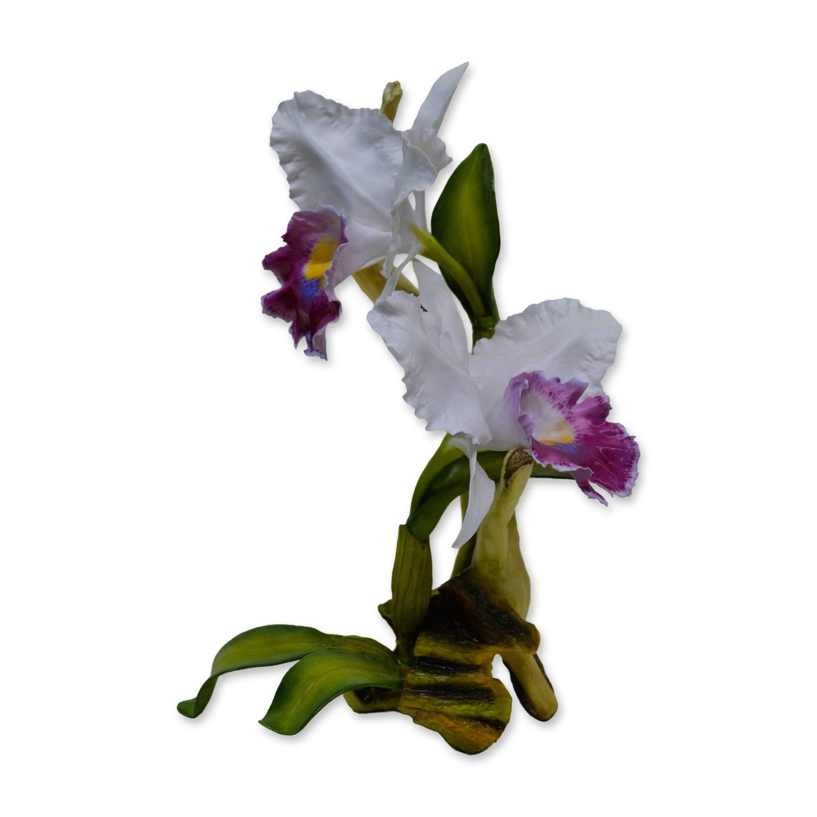 Connoisseur Porcelain Tropical Dawn Orchid Floral Centerpiece, Prototype Model, AP, Rare: Fine Bone China, Decorated, hand created, hand painted by the Artists of the Connoisseu Studio in the UK. This Exquisite Orchid Floral Sculpture is an AP Prototype Model. Signed AP, Connoisseur, on th