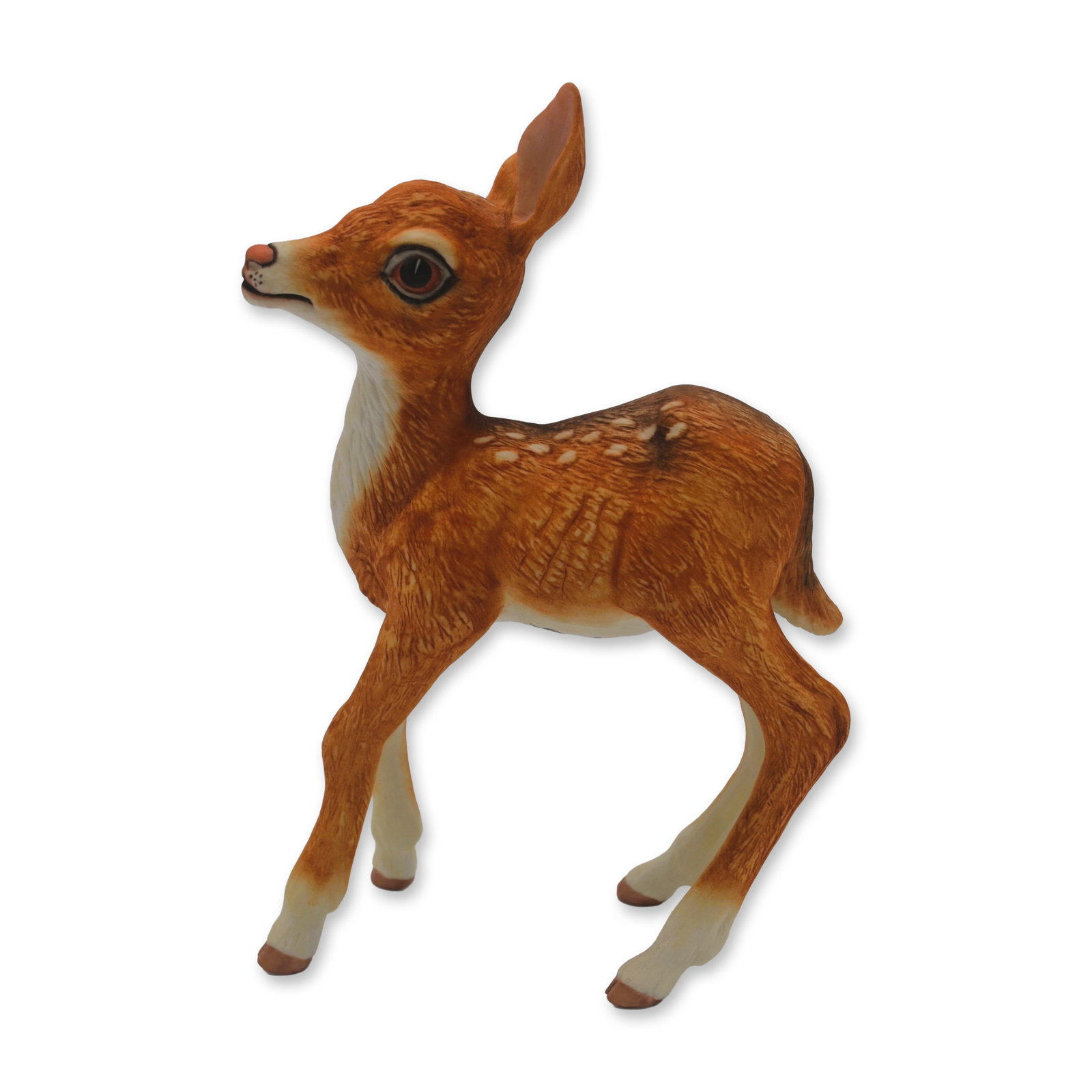 Boehm Porcelain Fawn, Standing, Sculpture, 1978: Bisque Porcelain Decorated, hand created, hand painted by the Artists of the Boehm Studios in Trenton, New Jersey, USA. Featuring the Fawn, White Tailed Standing. Introduced in 1978. A closed edition 