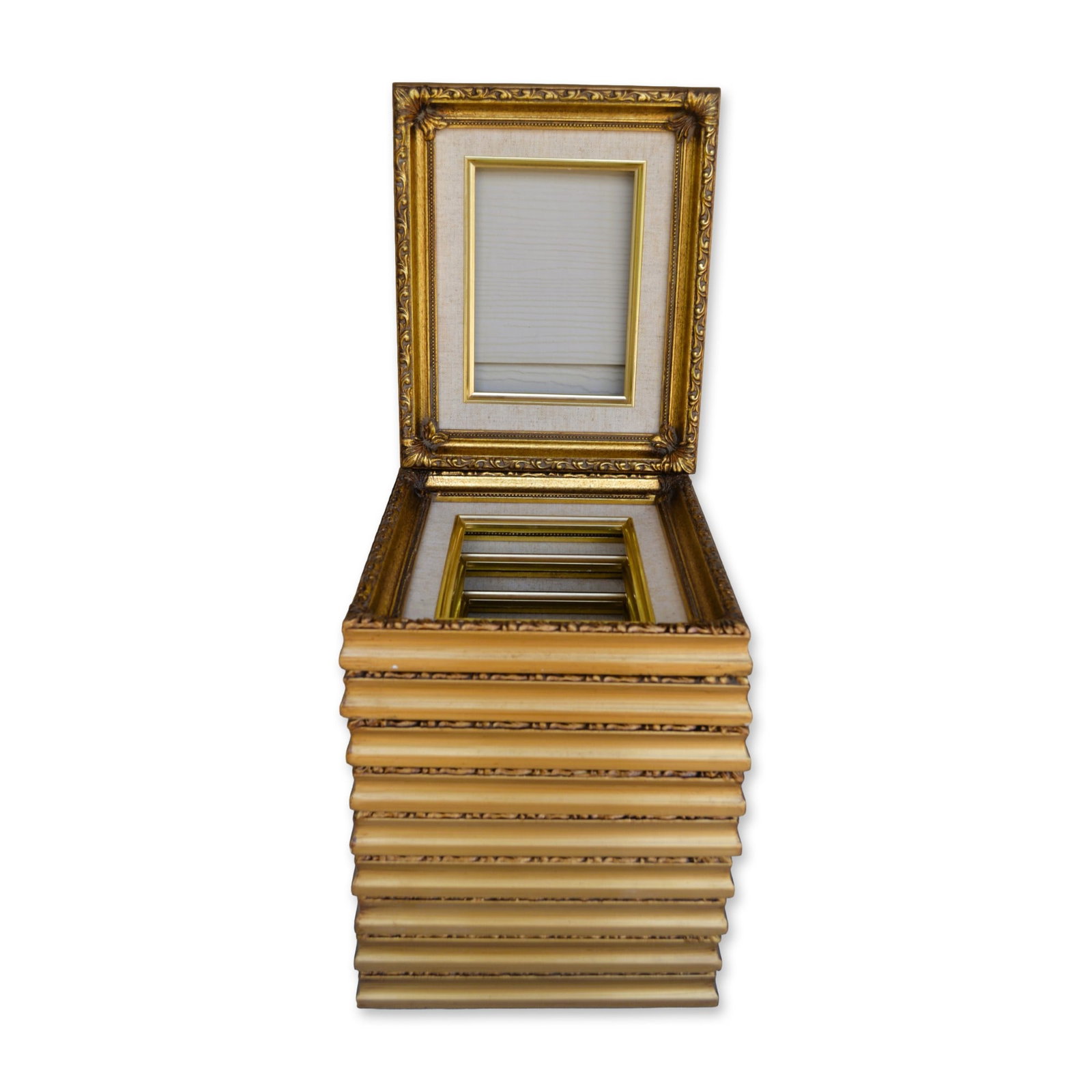 10Pc Picture Frames Specialty In Gold Tone W/Linen Insert, 5" x 7" Overall, 11" x 9," 2005 (1 of 5)