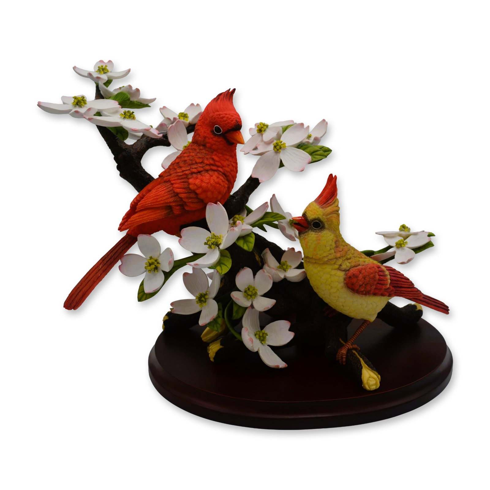 2Pc RNR Crimson Spring Cardinals Bird Sculpture, 2006, Wood Base, W/OB (1 of 7)