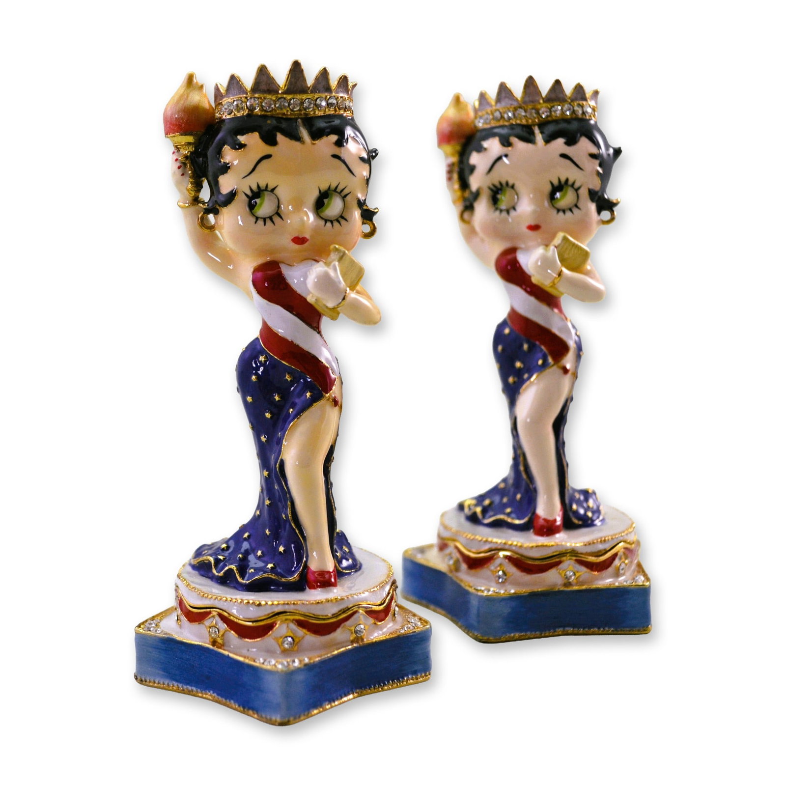 2Pc Betty Boop New York's Miss Liberty Figurine Trinket Boxes, 2006 (1 of 4)