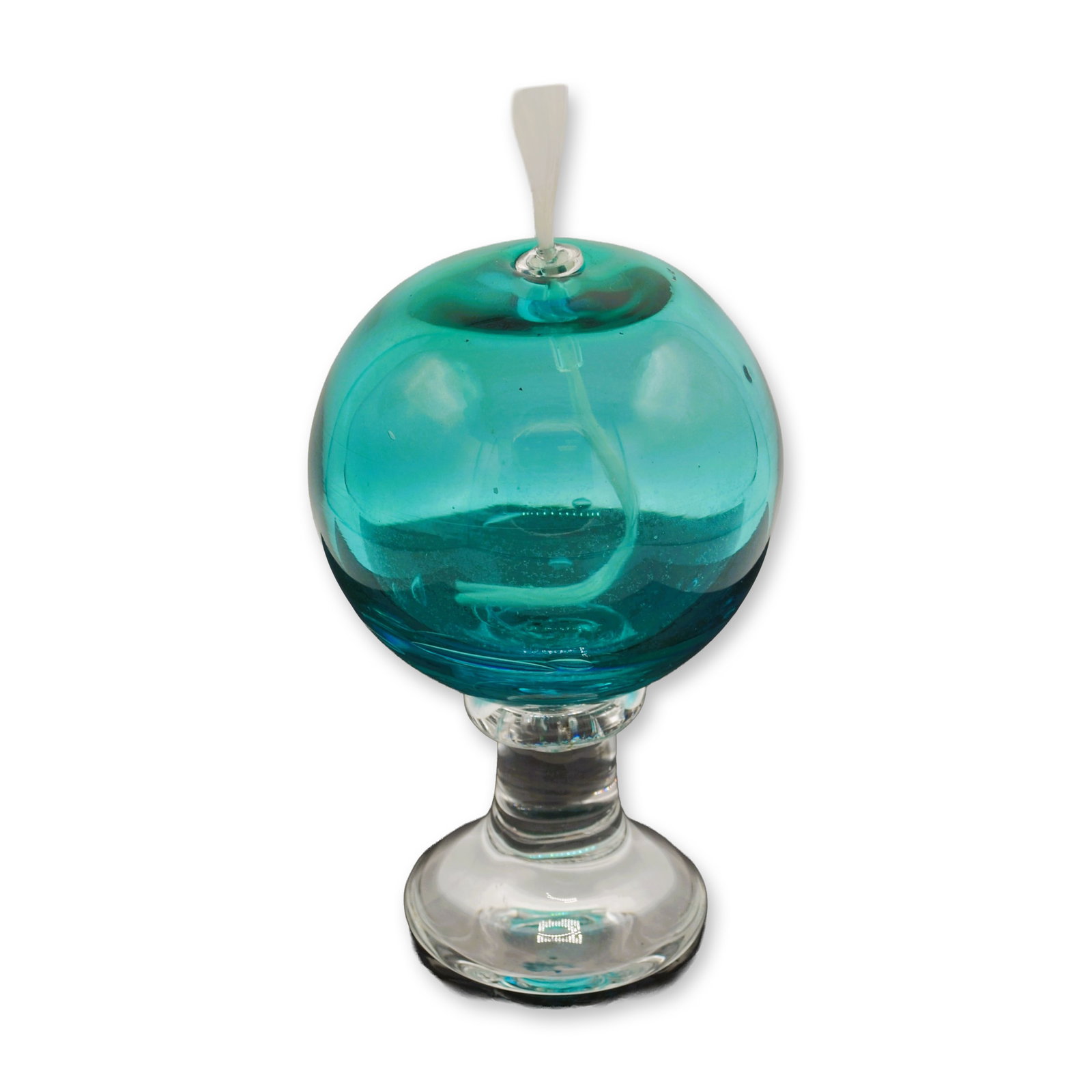 Bird Brain Art Glass Hand Blown Glass Oil Lamp, Aqua, 2003 (1 of 3)