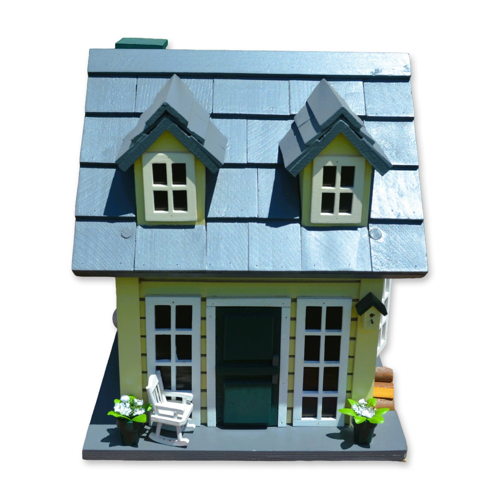 Country Nests Nids de Campagne HM Decorative Bird House, 13.5"H., Vintage: Hand made, hand painted Country Nests Nids de Campagne Decorative Bird House, Two Story with Dormers. Beautifully hand built unique Model Bird House, featuring Real Wood Siding, painted Yellow, with a