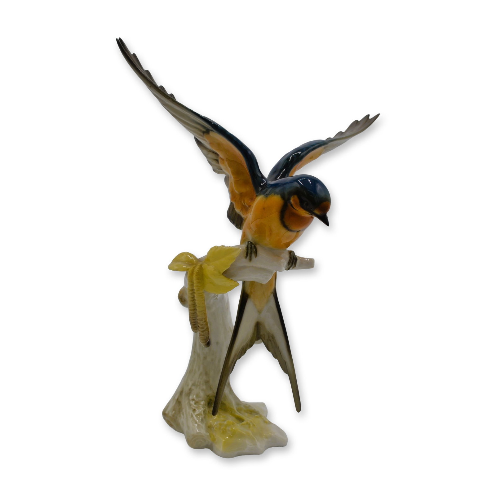 Hutschenreuther Porcelain Swallow Bird Sculpture, Vintage: Hutschenreuther Porcelain Swallow Birds Sculpture by Celebrated Artist G. Granget. Porcelain Glazed Decorated, hand created, hand painted by Granget and the Artists of the Lorenz Hutschen Reuther Stud