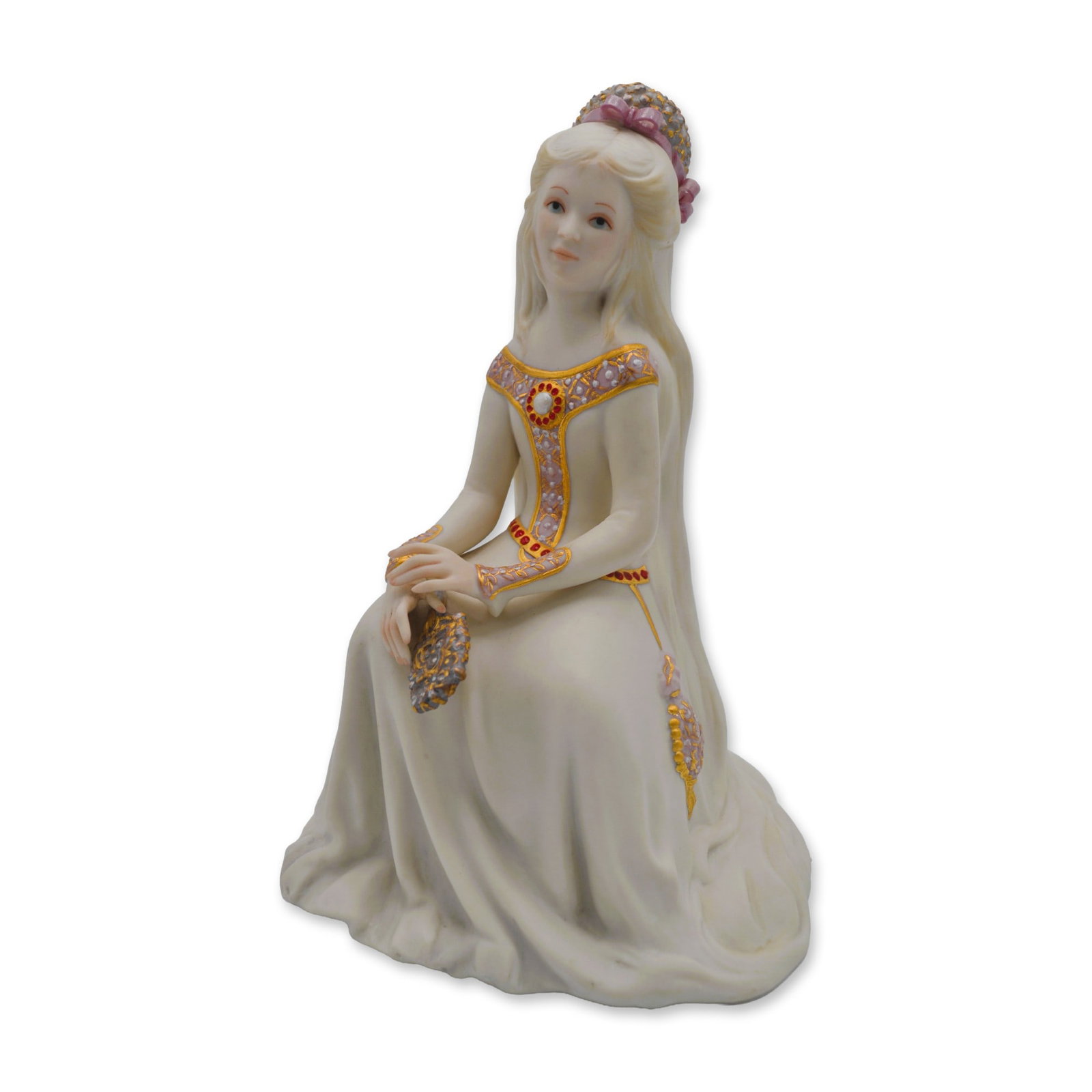 Cybis Porcelain LE, Rapunzel In Pink Figurine, 1972: Bisque Porcelain Decorated, hand created, hand painted by the Artisans of the Cybis Studios in Trenton, NJ, USA. Featuring the Figurine Sculpture of "Rapunzel" in Pink from The Children to Cherish Col