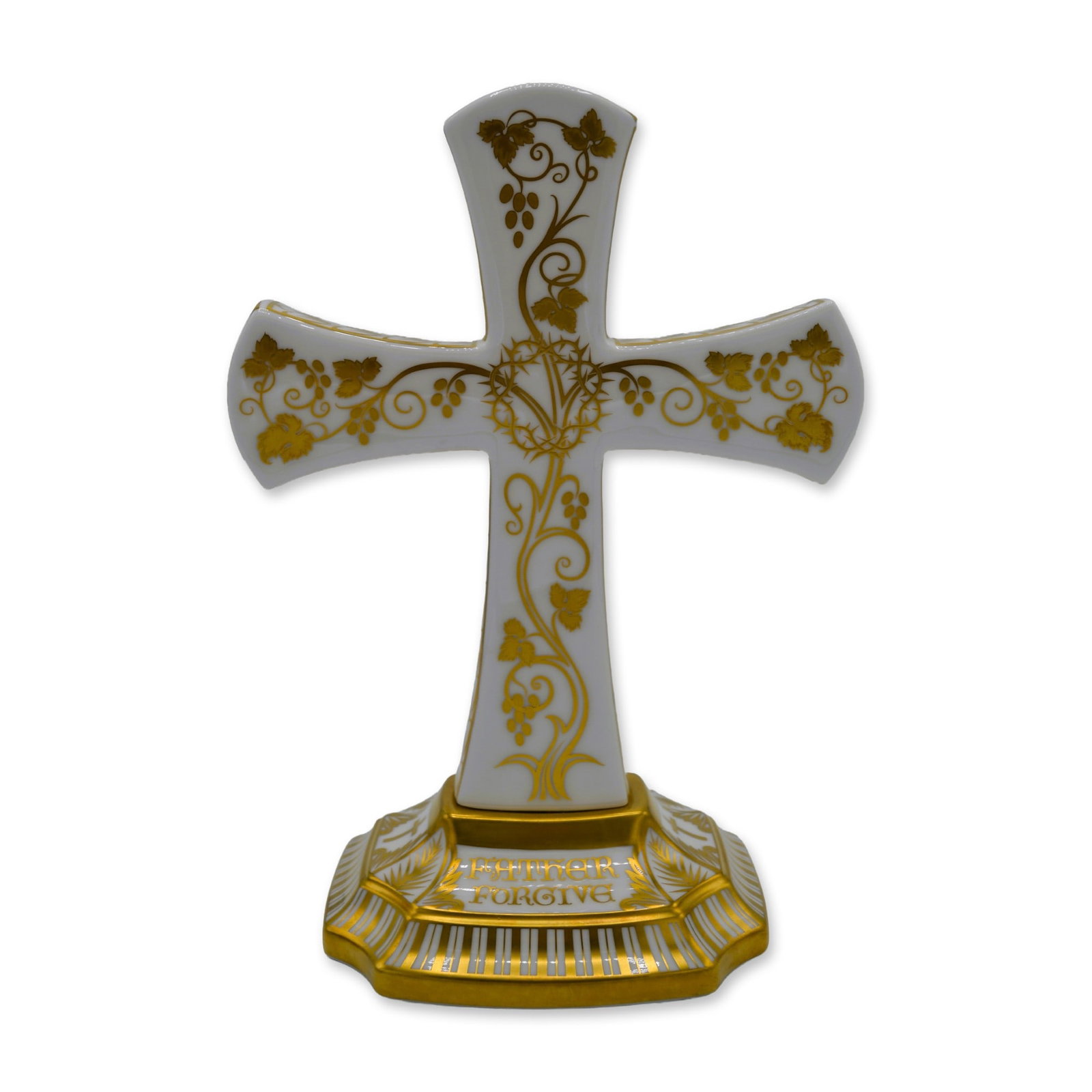 Royal Crown Derby Porcelain Standing Cross, Three Dimensional, SGB, Gold & White, 8"H (1 of 6)