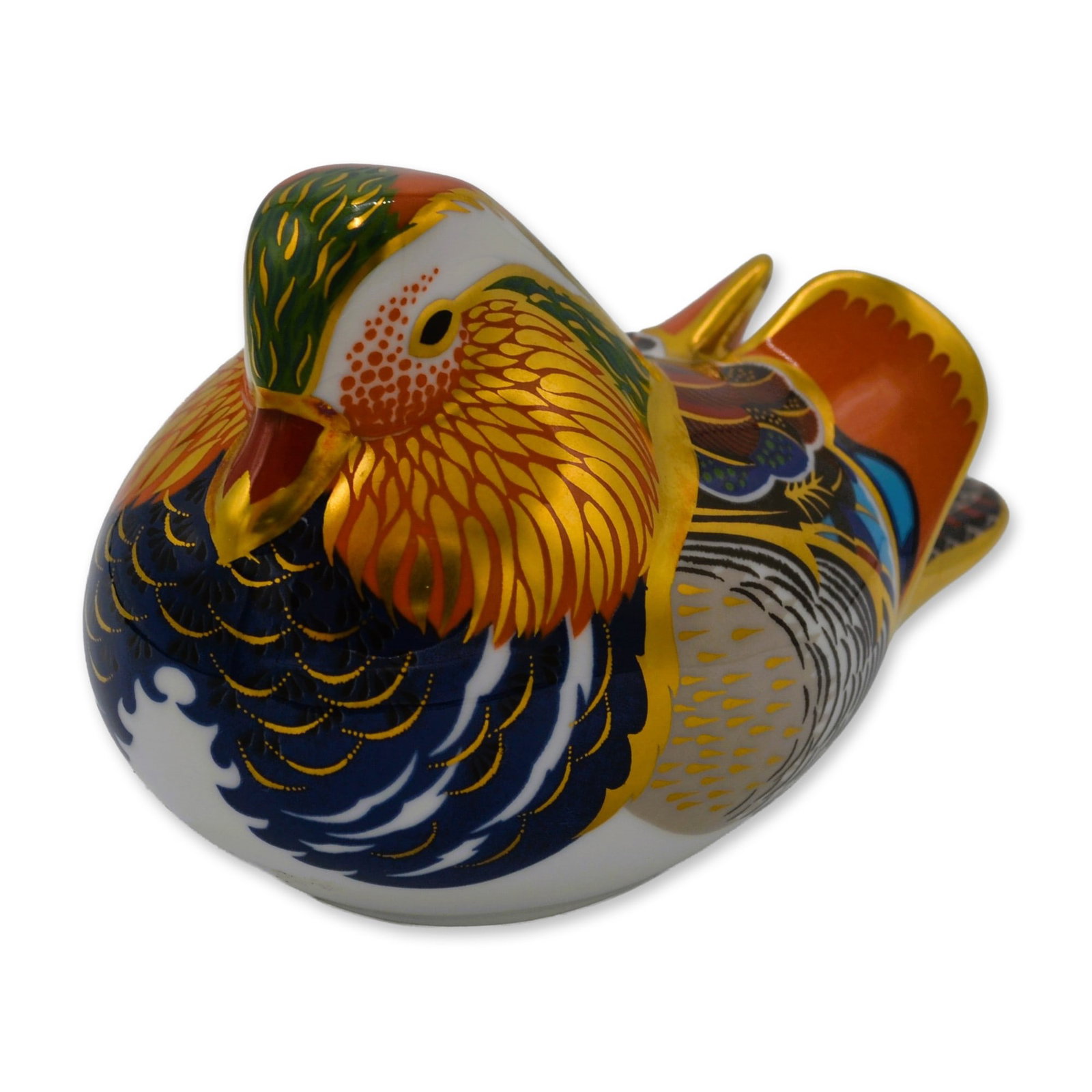 Royal Crown Derby Porcelain Mandarin Duck Paperweight, W/Gold Accents, 1990 (1 of 5)