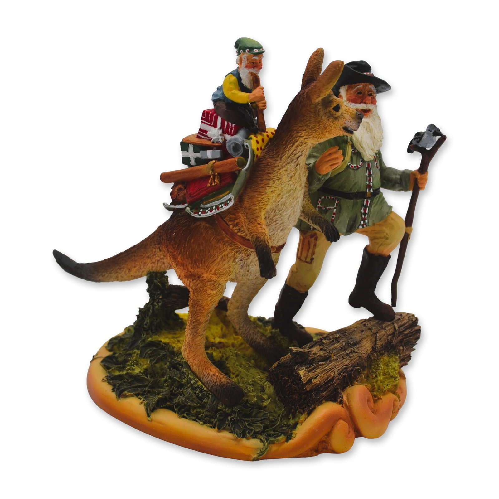 Maruri USA LE Santa's World Travels "Pouch Full Of Dreams" Sculpture, 1998: Maruri USA presents The Santa's World Travels Collection, hand created, hand painted by the World Famous Maruri Artisans featuring "A Pouch Full of Dreams" Sculpture. While his elf plays a merry tune 