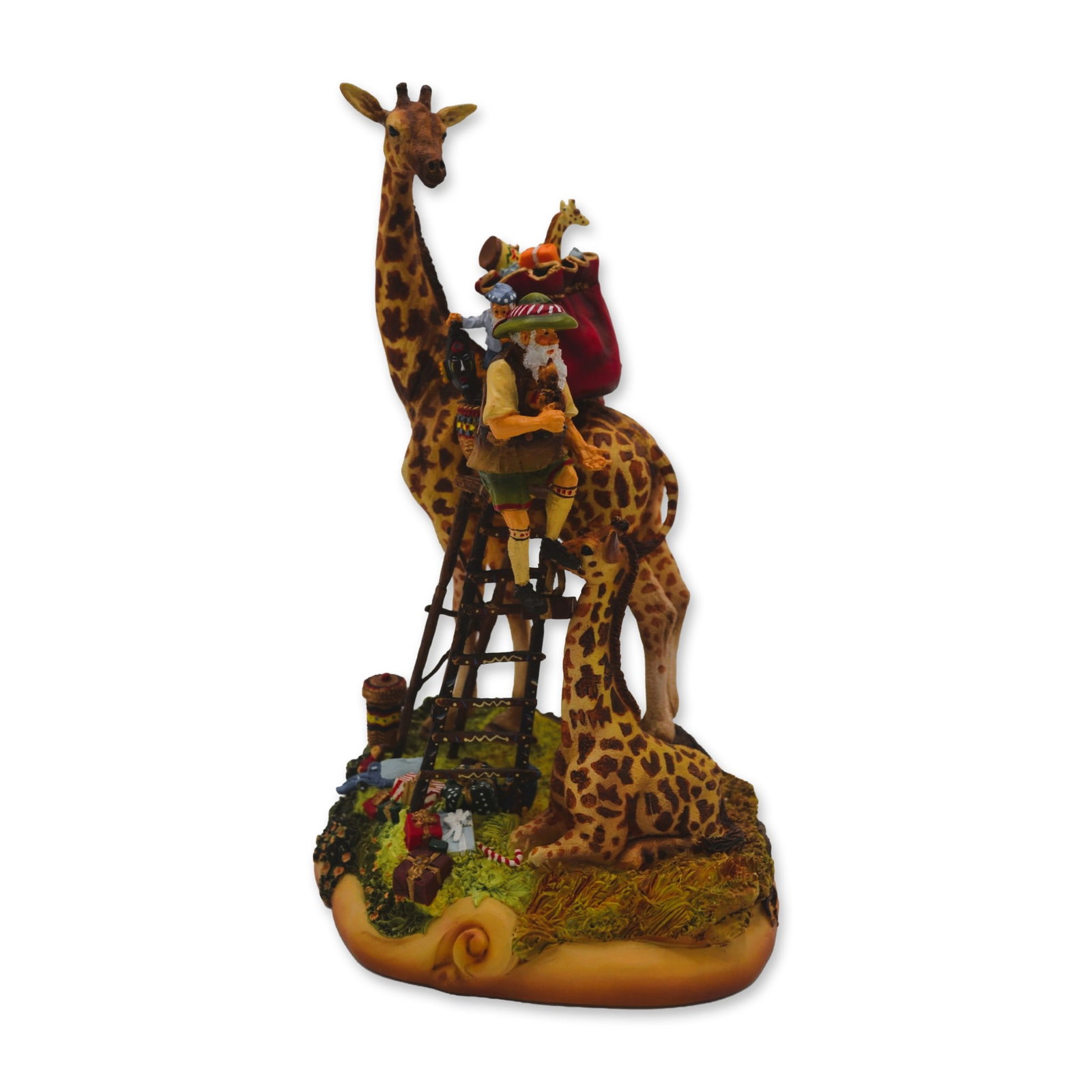 Maruri USA LE Santa's World Travels "Tall Order" Sculpture, 1998: Maruri USA presents The Santa's World Travels Collection, hand created, hand painted by the World Famous Maruri Artisans featuring "Tall Order" Sculpture. Santa is helped by a Tall Giraffe to deliver 