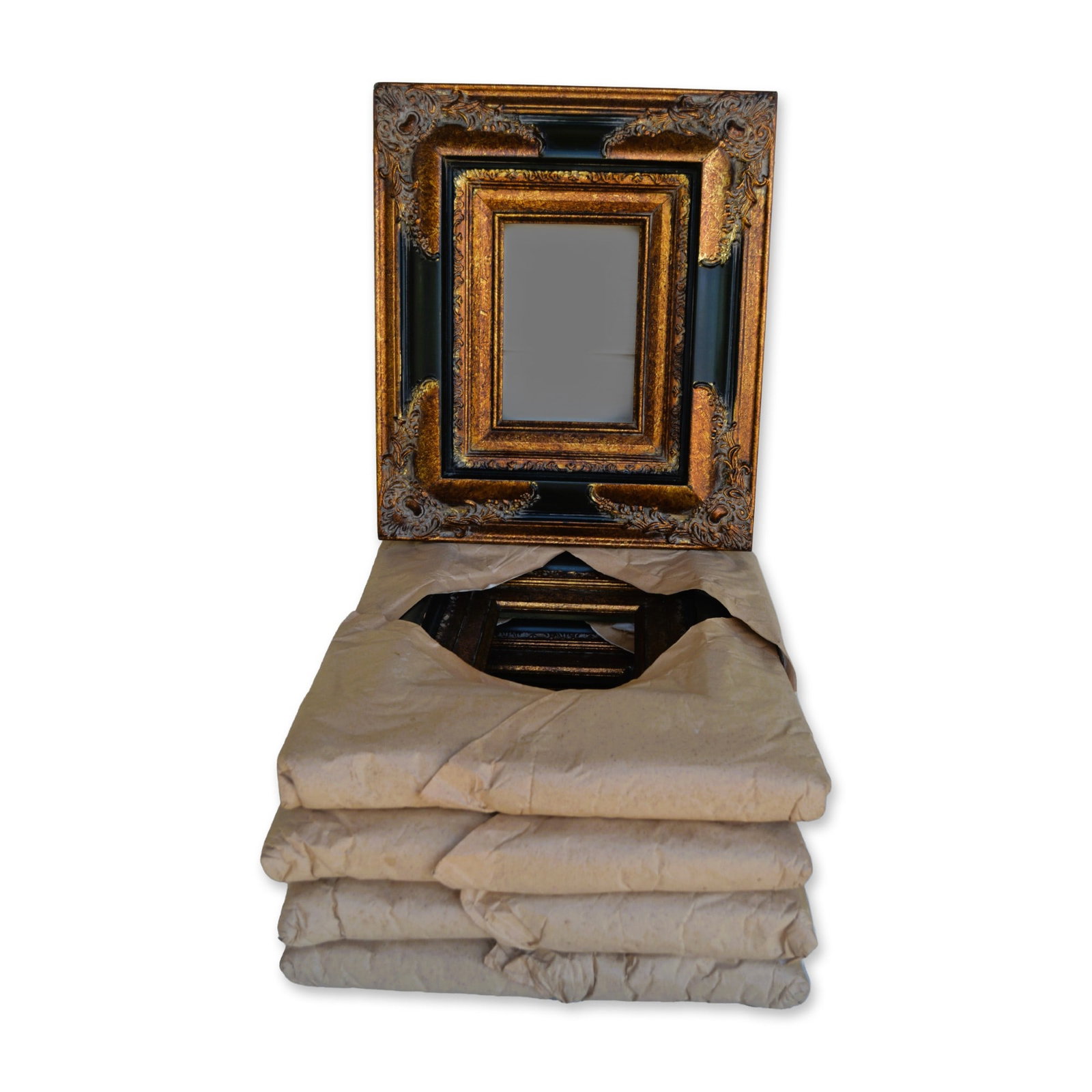 5Pc Black W/Gold Tone Accents Ornate Picture Frames, Collection of Five, 2005: A Collection of Five (5) Black with Gold Tone Ornate Picture Frames. Style No: 605. Overall Dimensions: 13.50 x 14.75." Size: Image: 5" x 7." Beautiful Ornate Molding, decorative and very stylish. Fit