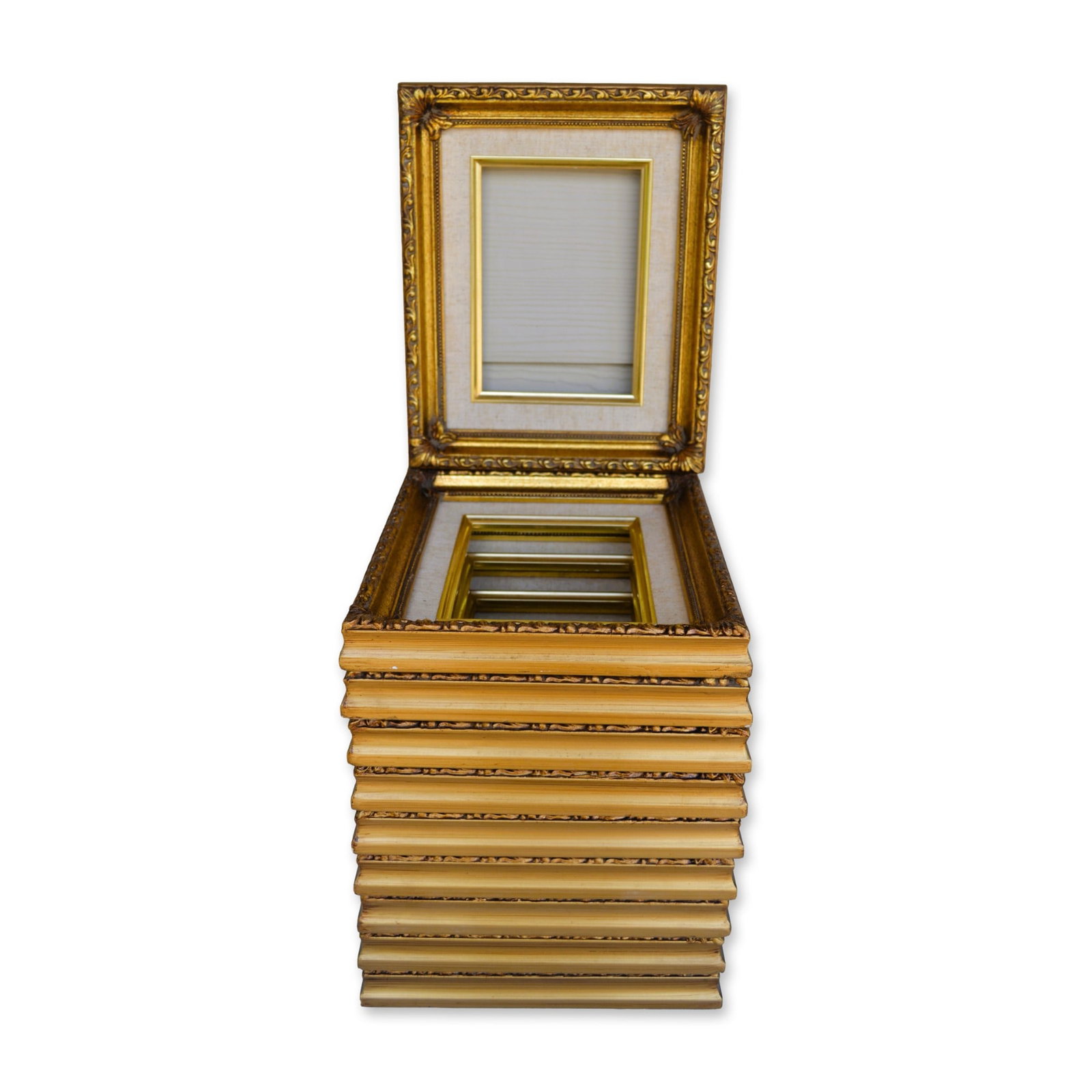 10Pc Frames Specialty In Gold Tone W/Linen 5" x 7" Insert Custom Picture Frame, 11" x 9," 2005 (1 of 2)