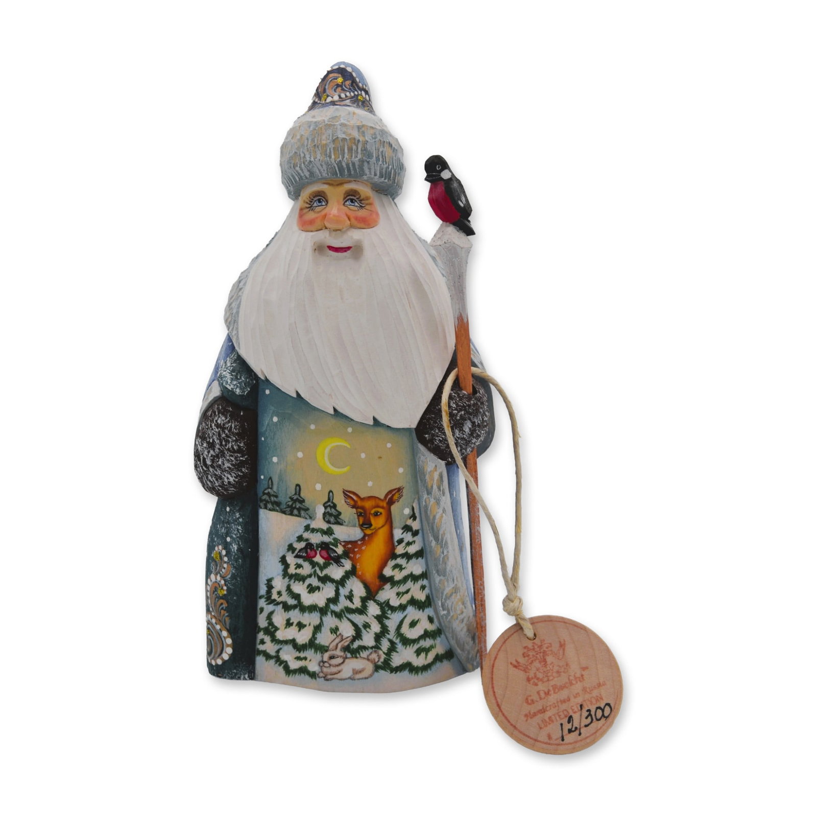 G. DeBrekht LE Masterpiece Wood Carved W/Deer Santa Figurine, Signed, Vintage (1 of 8)