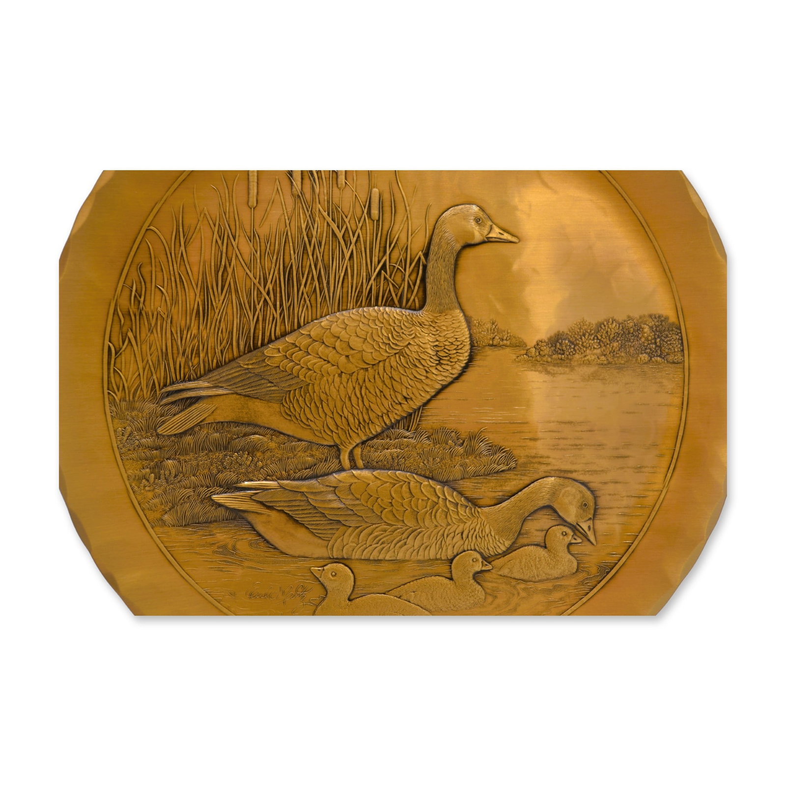 Earl C. Martz For Wendell August Canadian Geese Solid Bronze Plate, 1982, Prototype Sample (1 of 4)