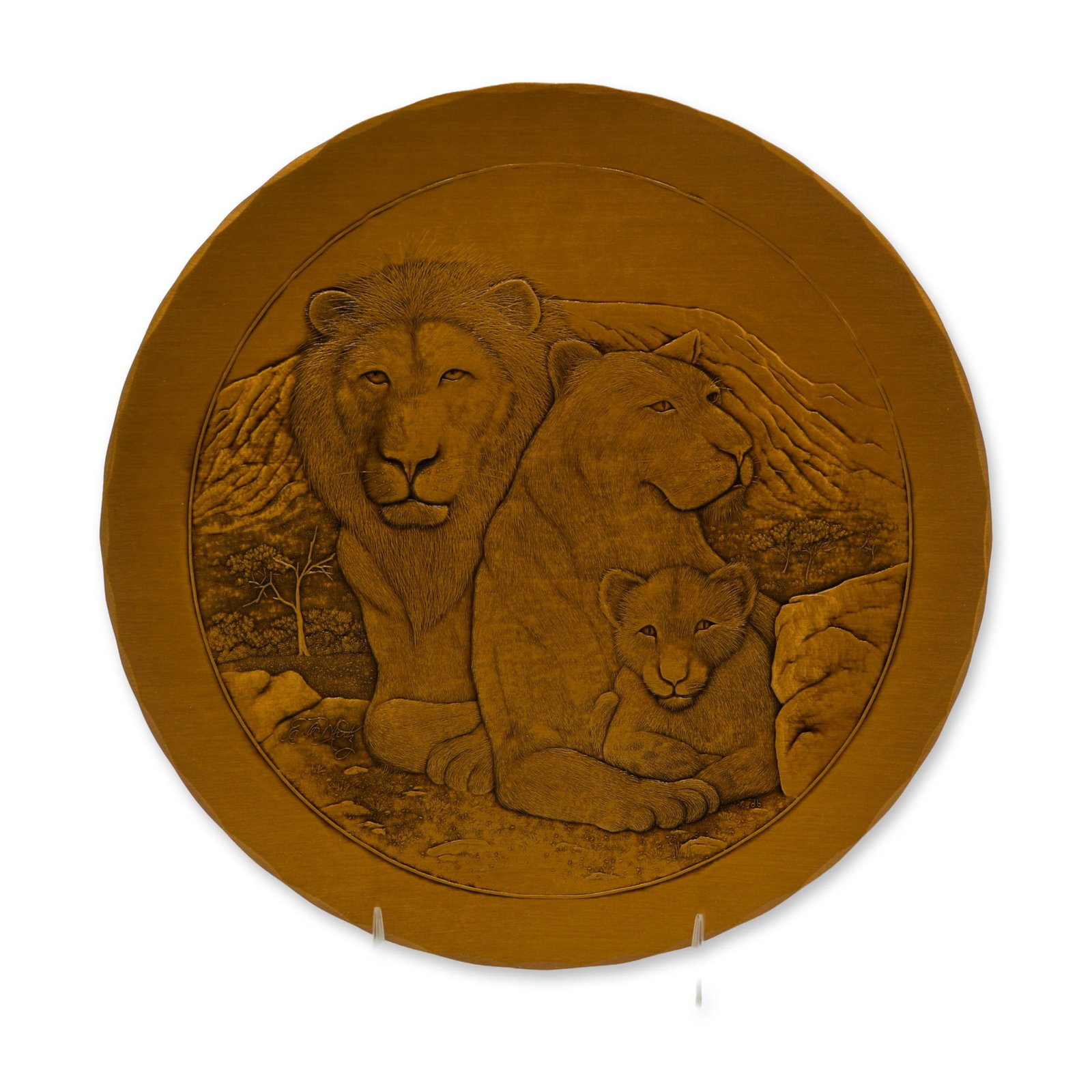 Wendell August LE Animal Kingdom Series The Lions Solid Bronze Plate, W/Box, 1983 (1 of 4)