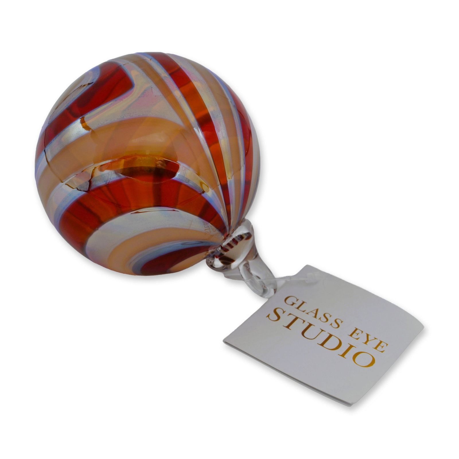 Glass Eye Studio Art Glass Holiday Ornament Cinnamon, Grand Artisan Collection, 2022: Hand created by the Artists of The Glass Eye Studio, established in 1978 in the USA, feauring The Grand Artisan Collection "Cinnamon" Holiday Ornament. A perfect synthesis of artisan techniques, refin