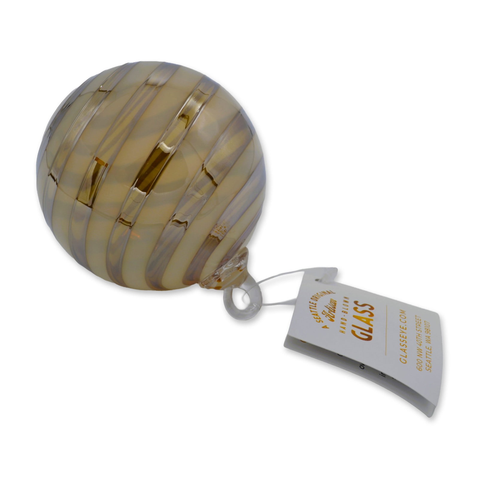 Glass Eye Studio Art Glass Holiday Ornament Nutmeg Swirl, Grand Artisan Collection, 2022: Hand created by the Artists of The Glass Eye Studio, established in 1978 in the USA, feauring The Grand Artisan Collection "Nutmeg Swirl" Holiday Ornament. A perfect synthesis of artisan techniques, r