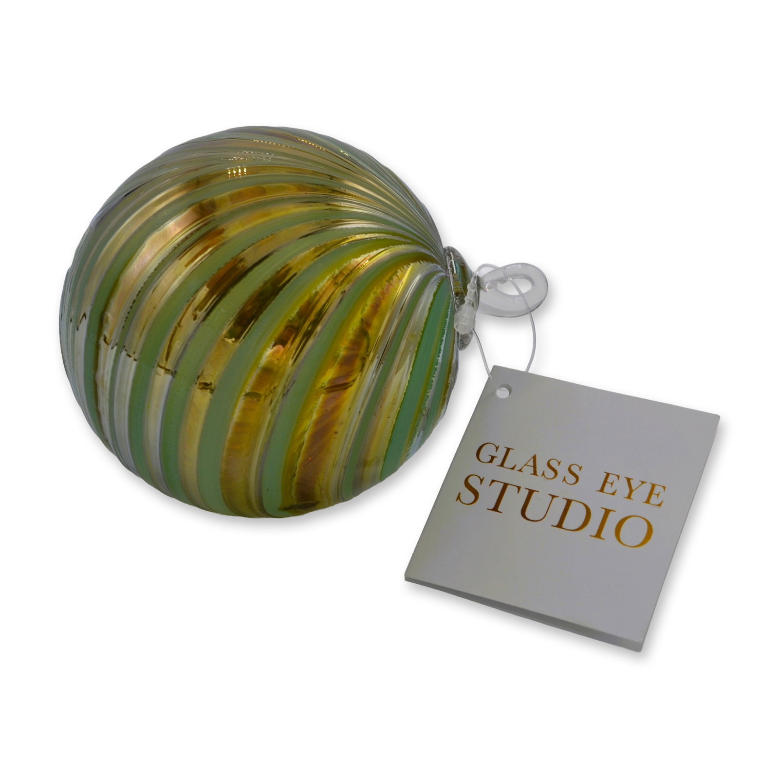 Glass Eye Studio Art Glass Holiday Ornament Spearmint, Grand Artisan Collection, 2022: Hand created by the Artists of The Glass Eye Studio, established in 1978 in the USA, feauring The Grand Artisan Collection "Spearmint" Holiday Ornament. A perfect synthesis of artisan techniques, refi
