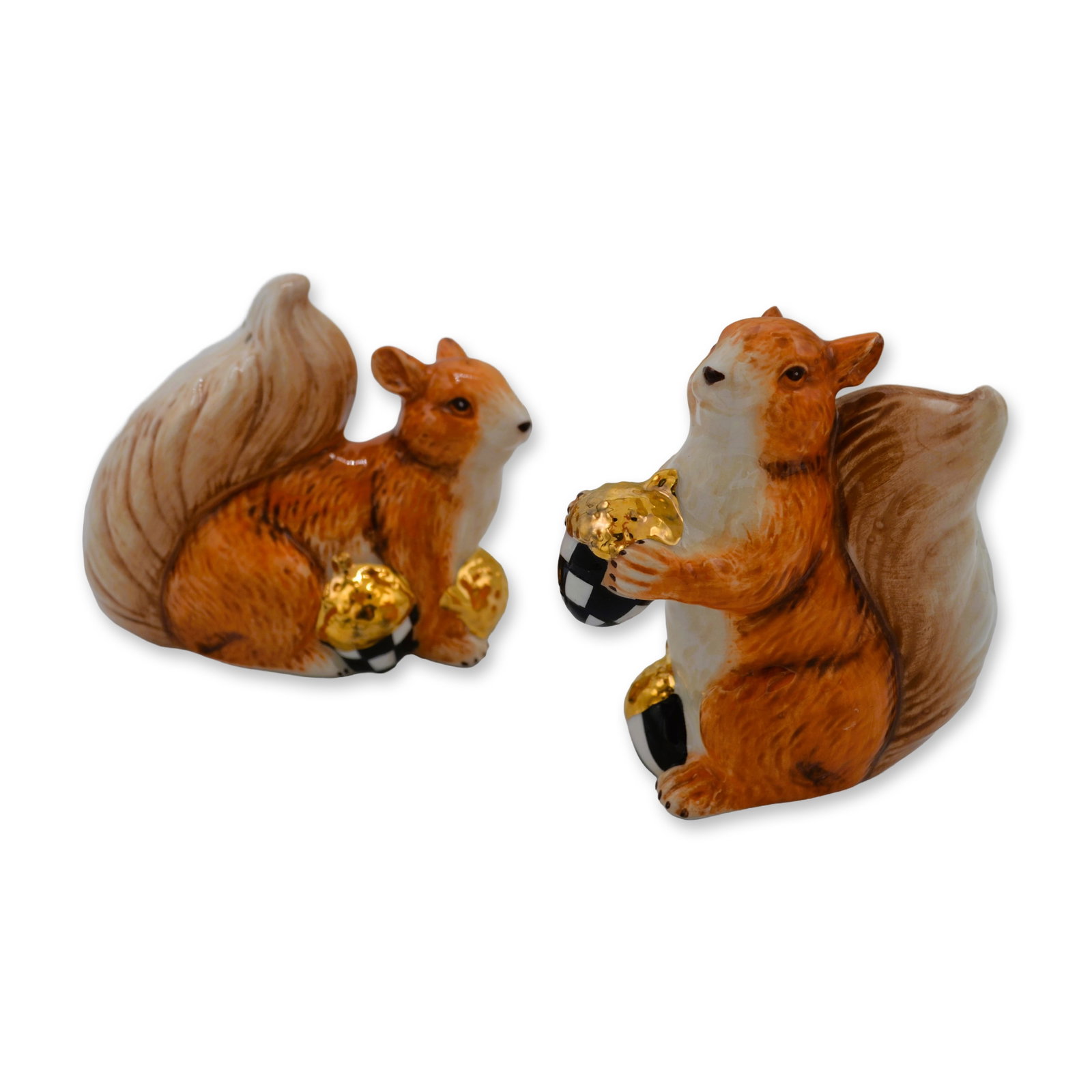 Mackenzie-Childs Walk In The Woods Squirrel Salt & Pepper Shaker Set, W/Box: Mackenzie-Childs Walk In The Woods Squirrel Salt & Pepper Shaker Set, featuring "Walk in the Woods" Collection Squirrel Figurines which are Salt & Pepper Shakers. A Pair of forest friends standing tal